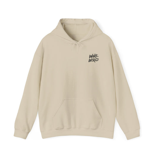 Hoodie — "Wake the World" Minimal Chest-Logo Pullover