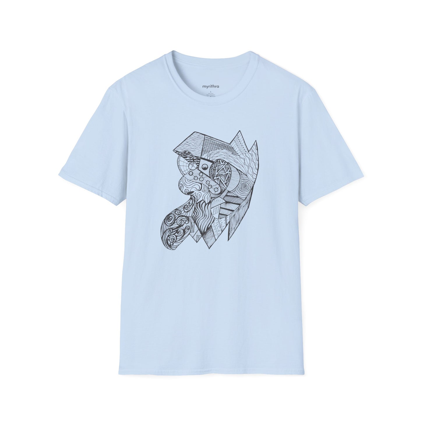 Viking Geometric Line Art T-Shirt — Detailed Norse Beard & Helmet Illustration