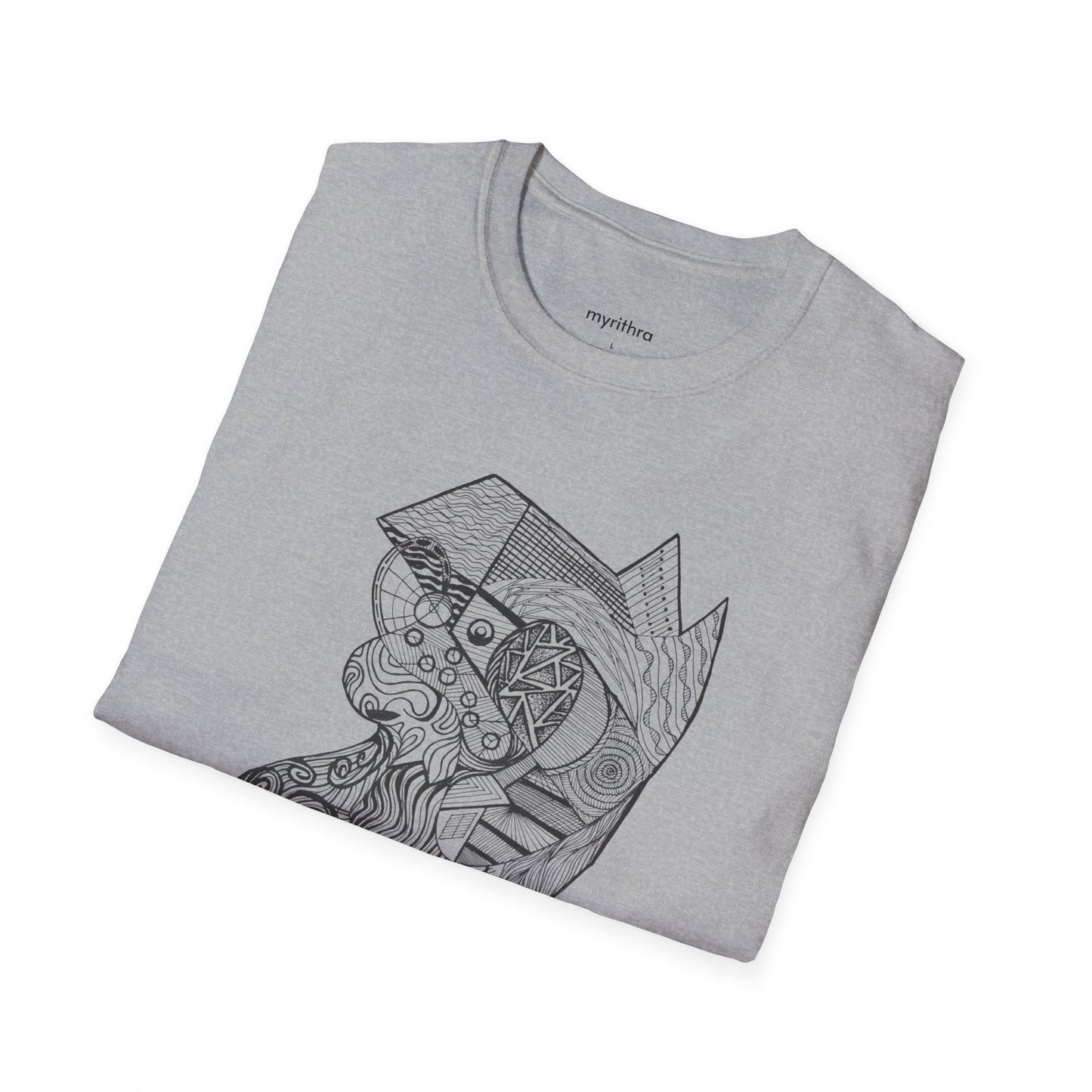 Viking Geometric Line Art T-Shirt — Detailed Norse Beard & Helmet Illustration