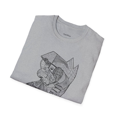 Viking Geometric Line Art T-Shirt — Detailed Norse Beard & Helmet Illustration