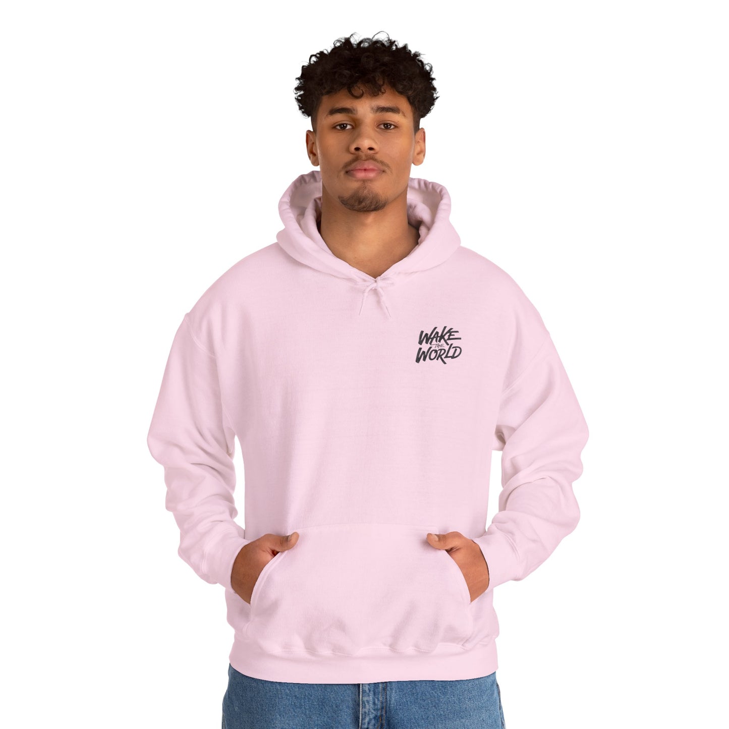 Hoodie — "Wake the World" Minimal Chest-Logo Pullover