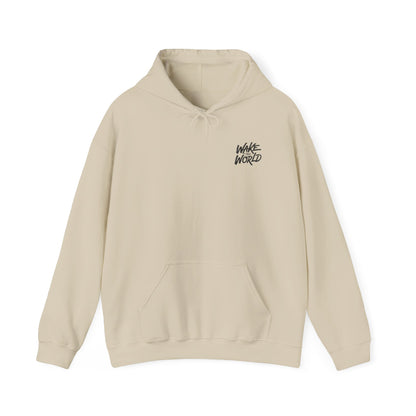Hoodie — "Wake the World" Minimal Chest-Logo Pullover