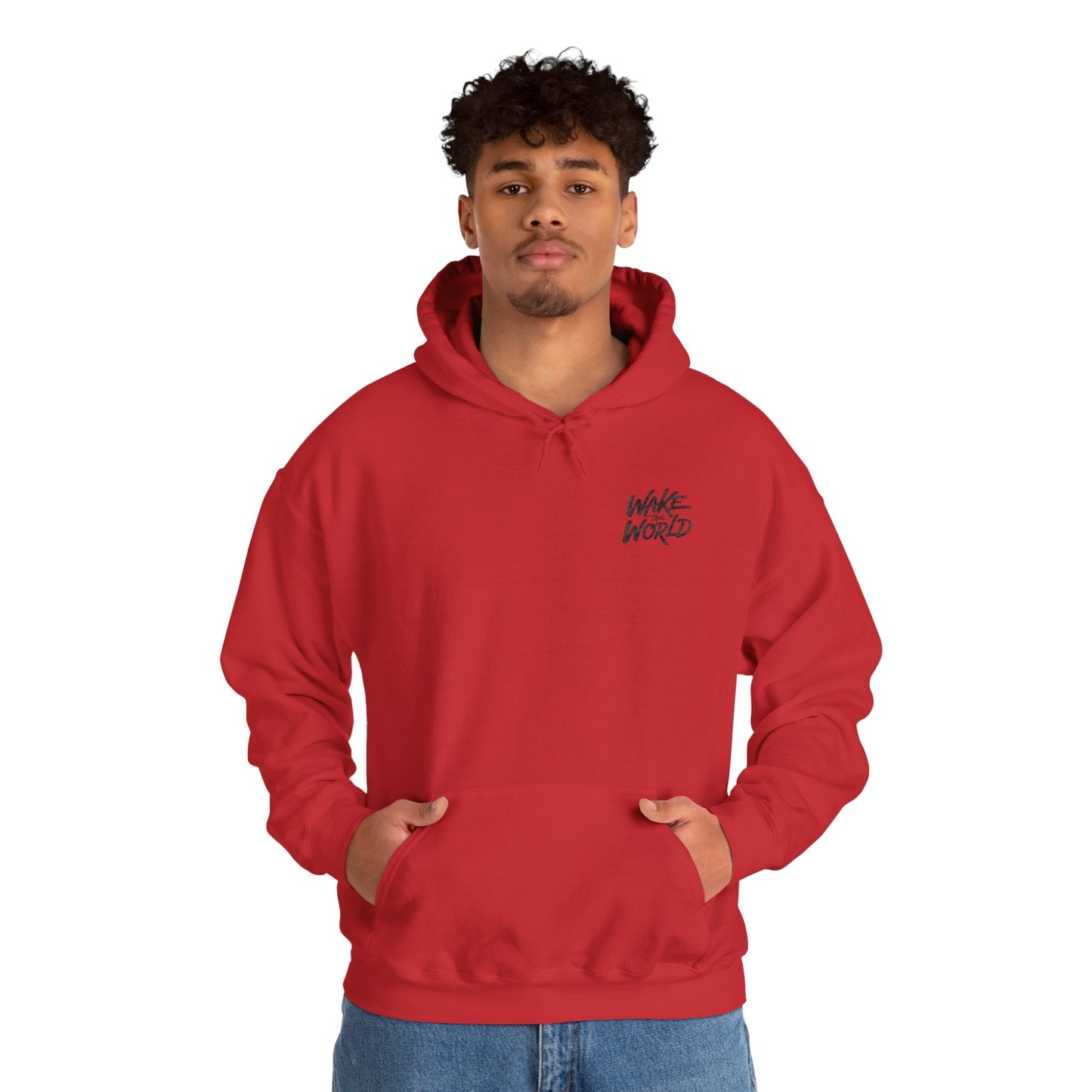 Hoodie — "Wake the World" Minimal Chest-Logo Pullover