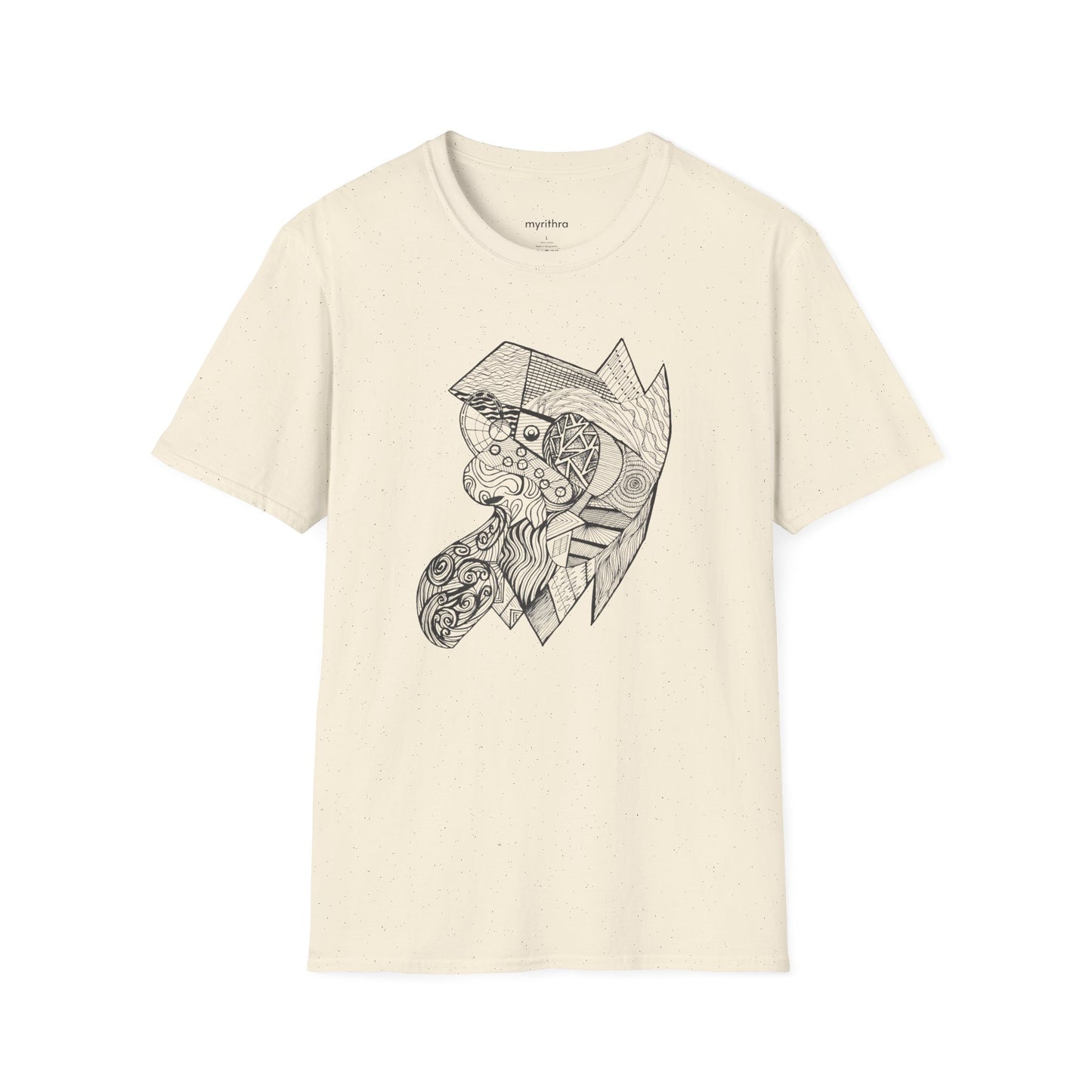 Viking Geometric Line Art T-Shirt — Detailed Norse Beard & Helmet Illustration