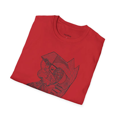 Viking Geometric Line Art T-Shirt — Detailed Norse Beard & Helmet Illustration