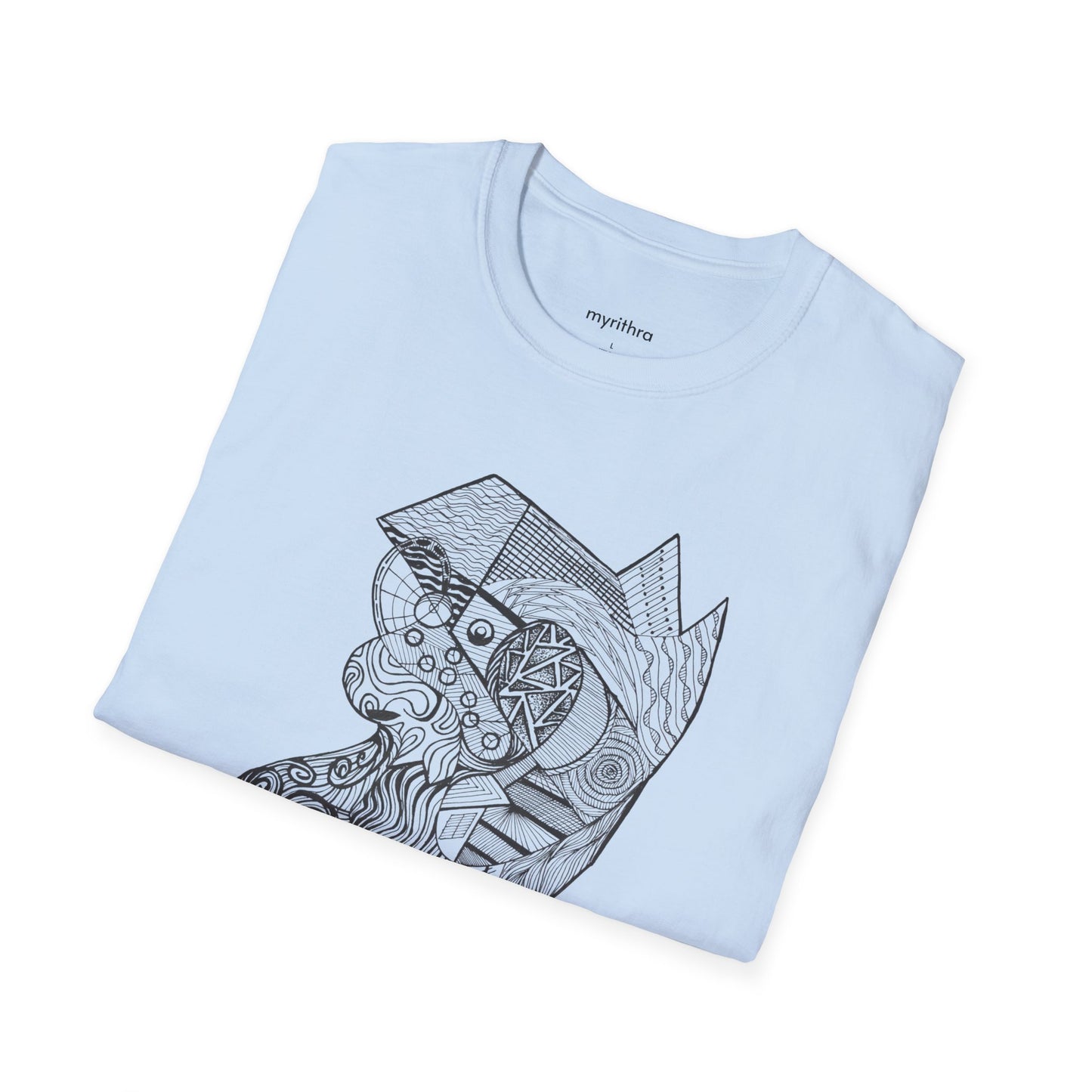 Viking Geometric Line Art T-Shirt — Detailed Norse Beard & Helmet Illustration