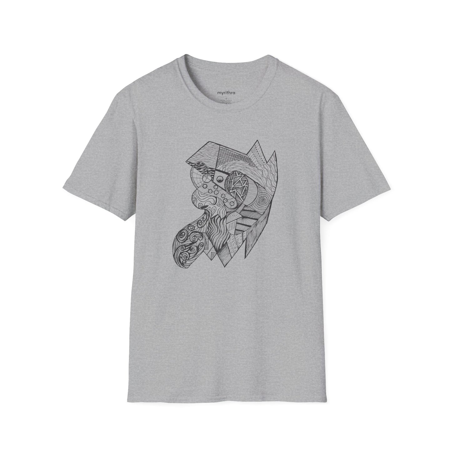 Viking Geometric Line Art T-Shirt — Detailed Norse Beard & Helmet Illustration