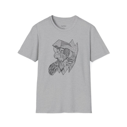 Viking Geometric Line Art T-Shirt — Detailed Norse Beard & Helmet Illustration