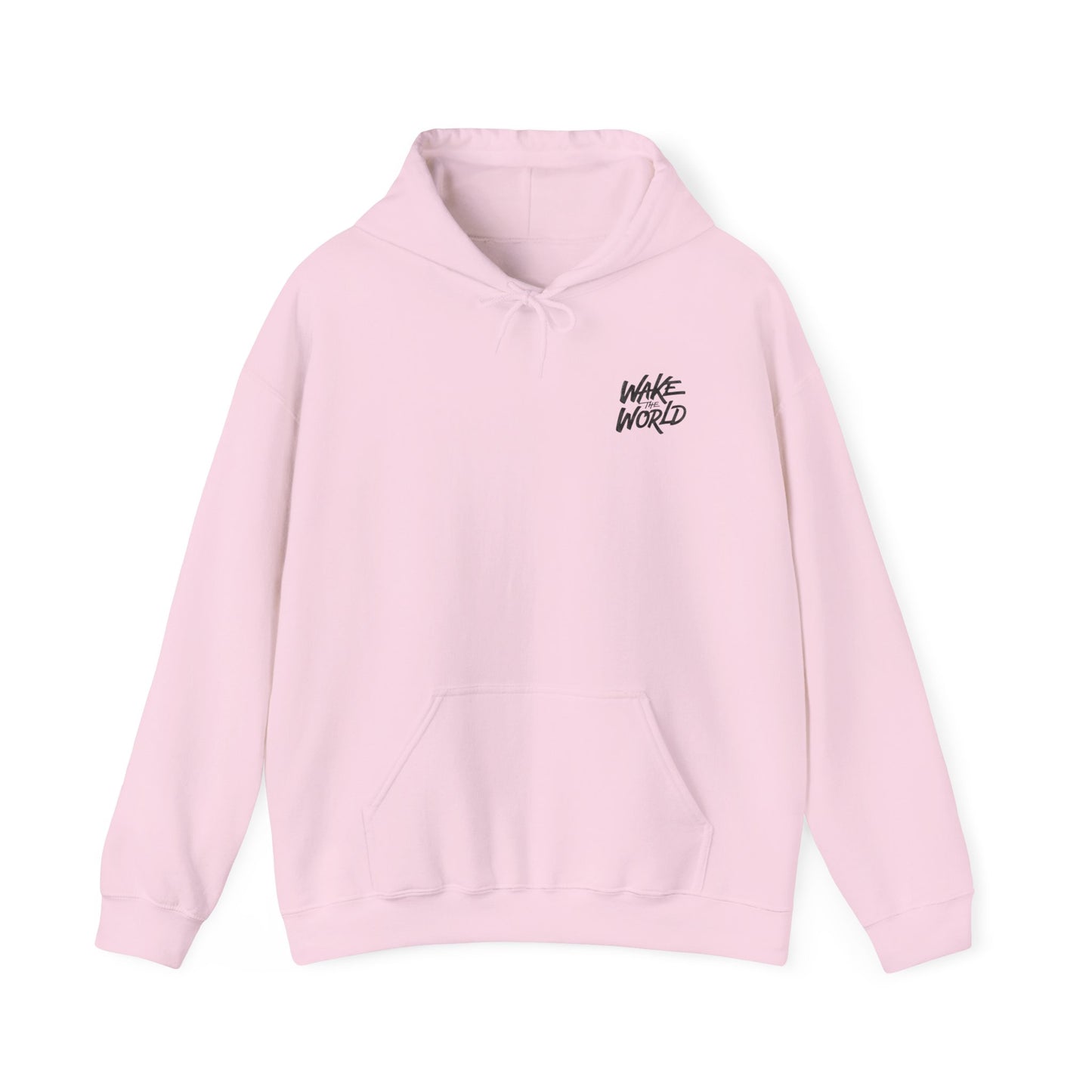 Hoodie — "Wake the World" Minimal Chest-Logo Pullover