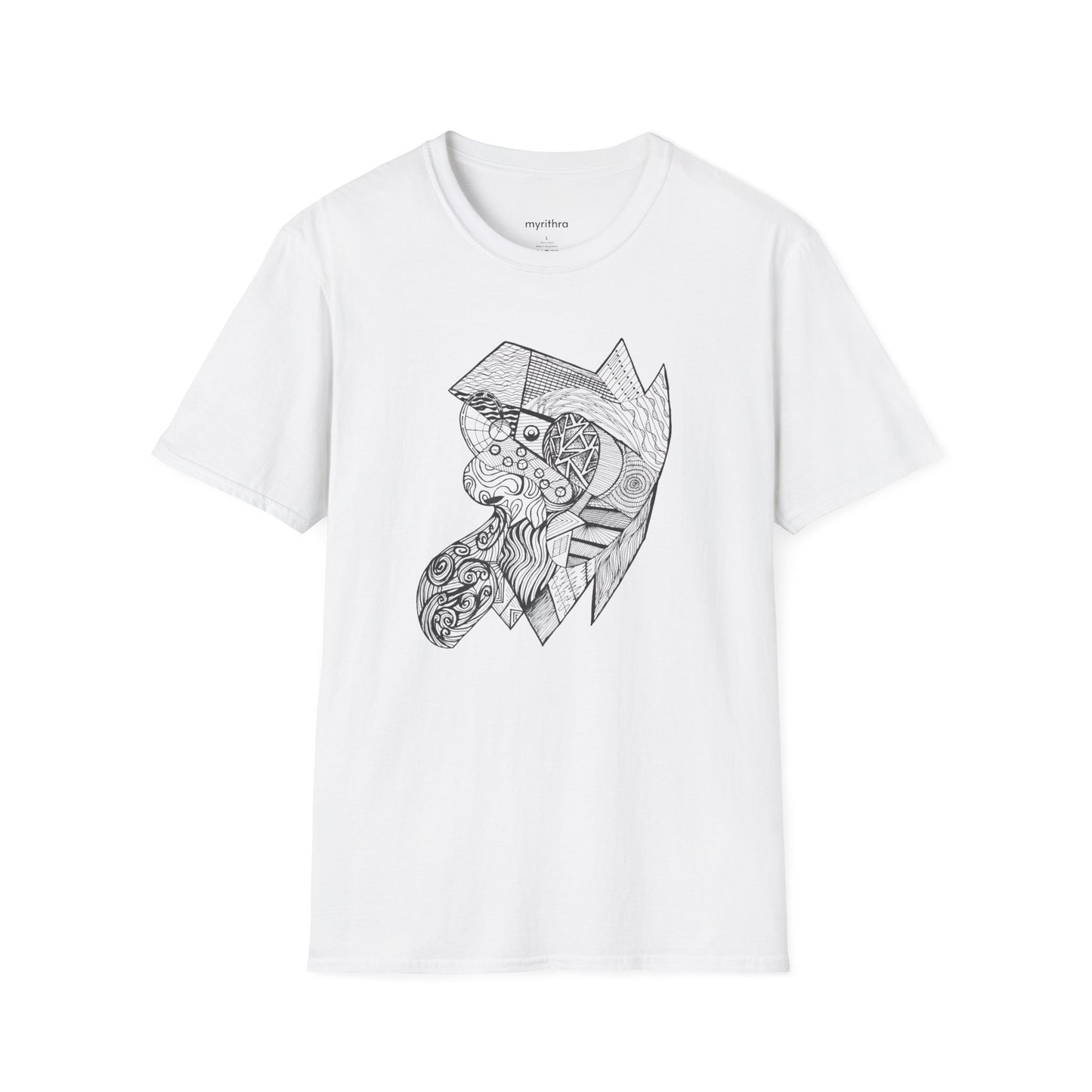 Viking Geometric Line Art T-Shirt — Detailed Norse Beard & Helmet Illustration
