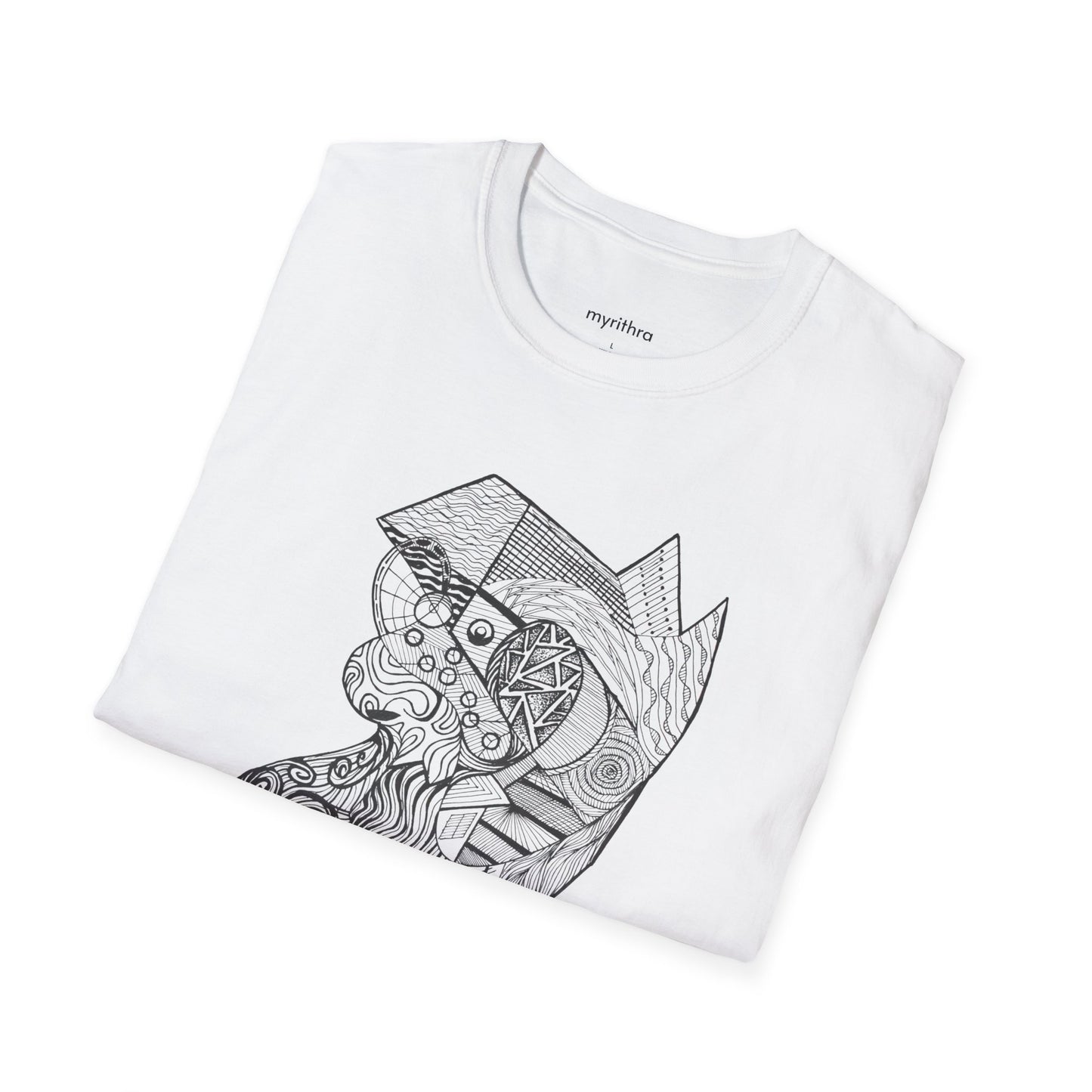 Viking Geometric Line Art T-Shirt — Detailed Norse Beard & Helmet Illustration