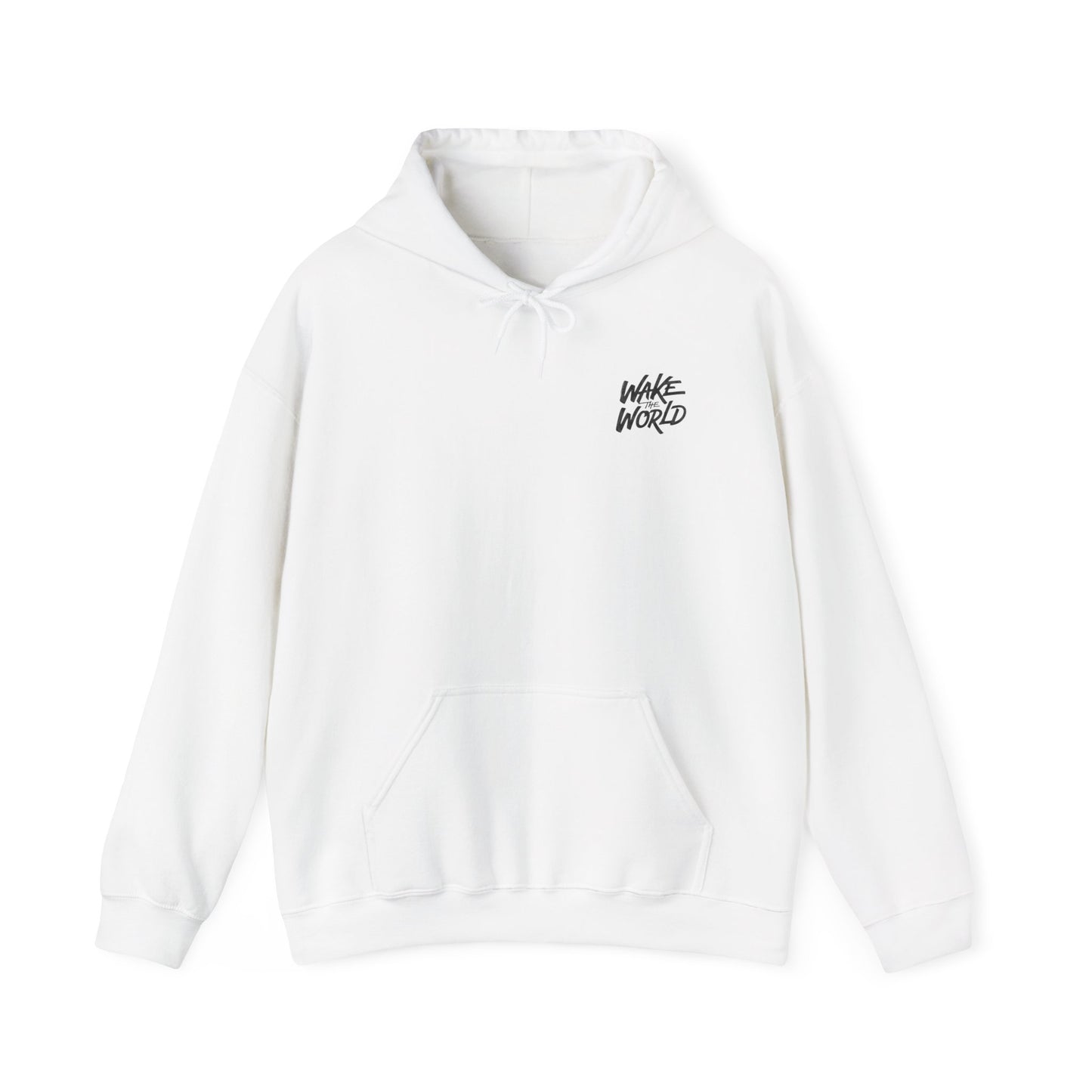 Hoodie — "Wake the World" Minimal Chest-Logo Pullover