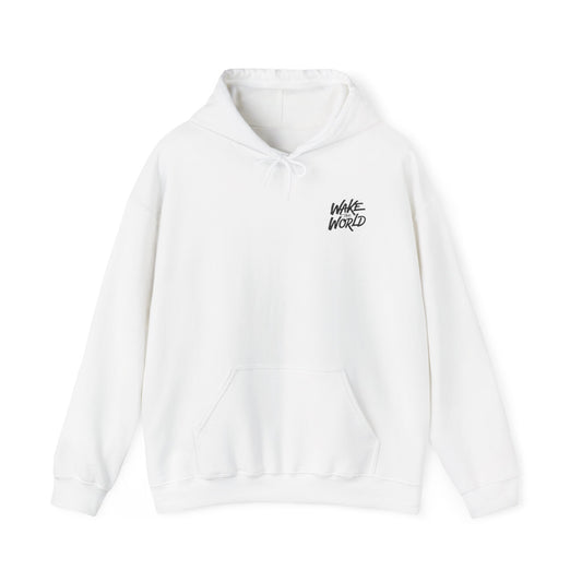 Hoodie — "Wake the World" Minimal Chest-Logo Pullover
