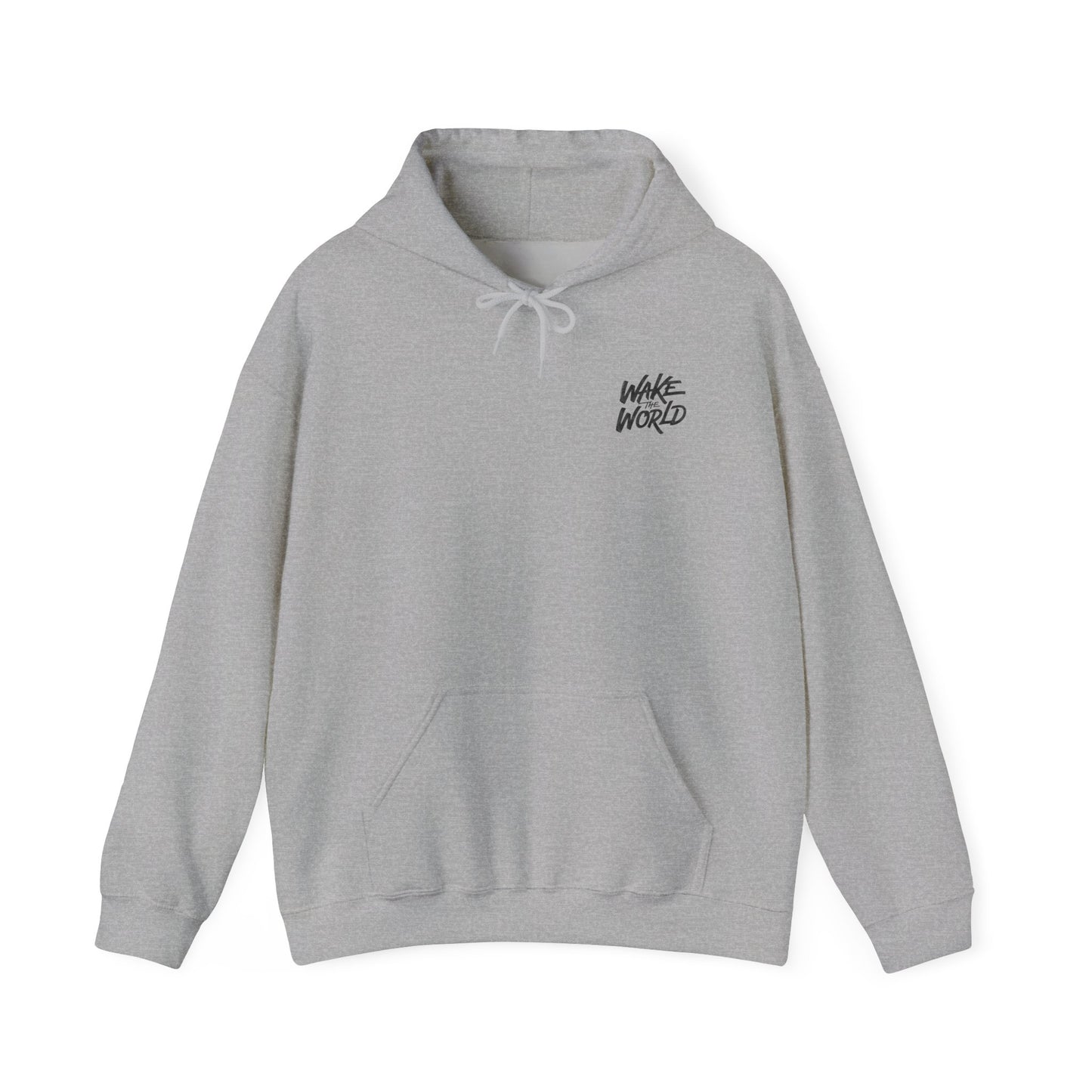 Hoodie — "Wake the World" Minimal Chest-Logo Pullover