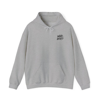 Hoodie — "Wake the World" Minimal Chest-Logo Pullover