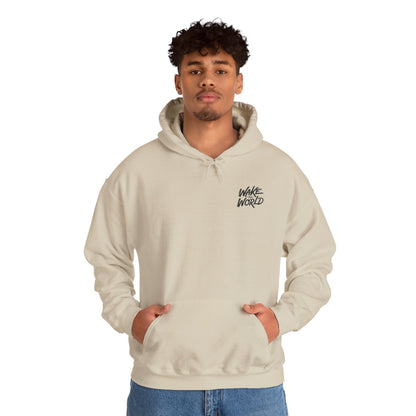 Hoodie — "Wake the World" Minimal Chest-Logo Pullover