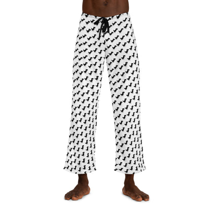 Bat Pattern Men's Pajama Pants — Black & White Halloween Lounge Pants