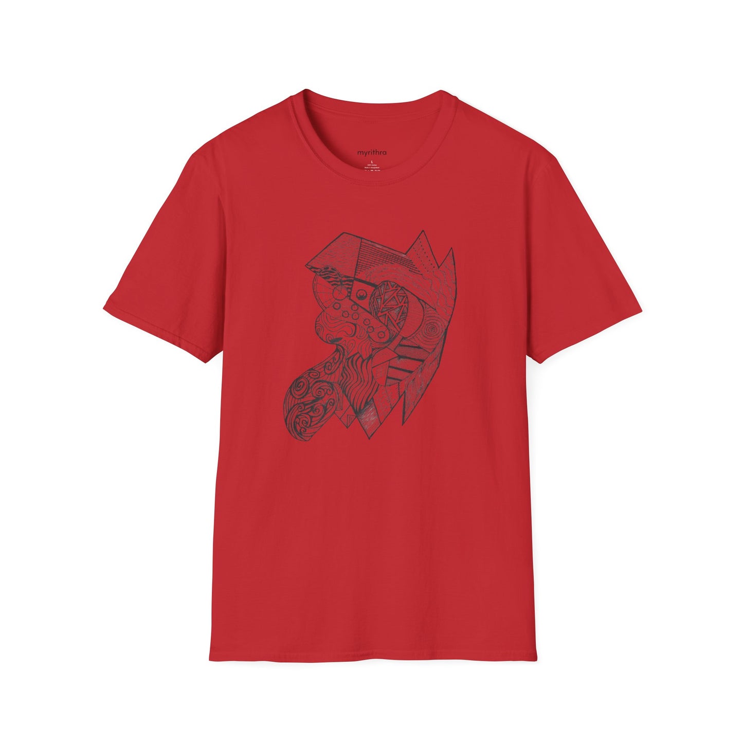 Viking Geometric Line Art T-Shirt — Detailed Norse Beard & Helmet Illustration
