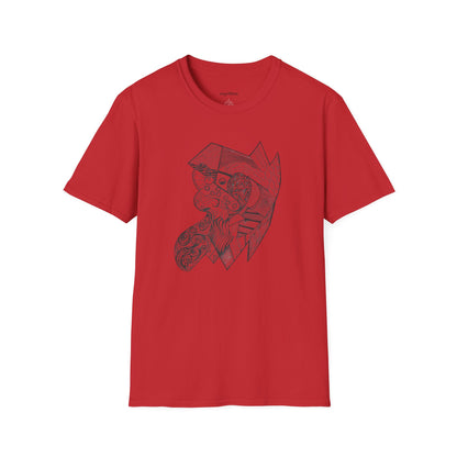 Viking Geometric Line Art T-Shirt — Detailed Norse Beard & Helmet Illustration