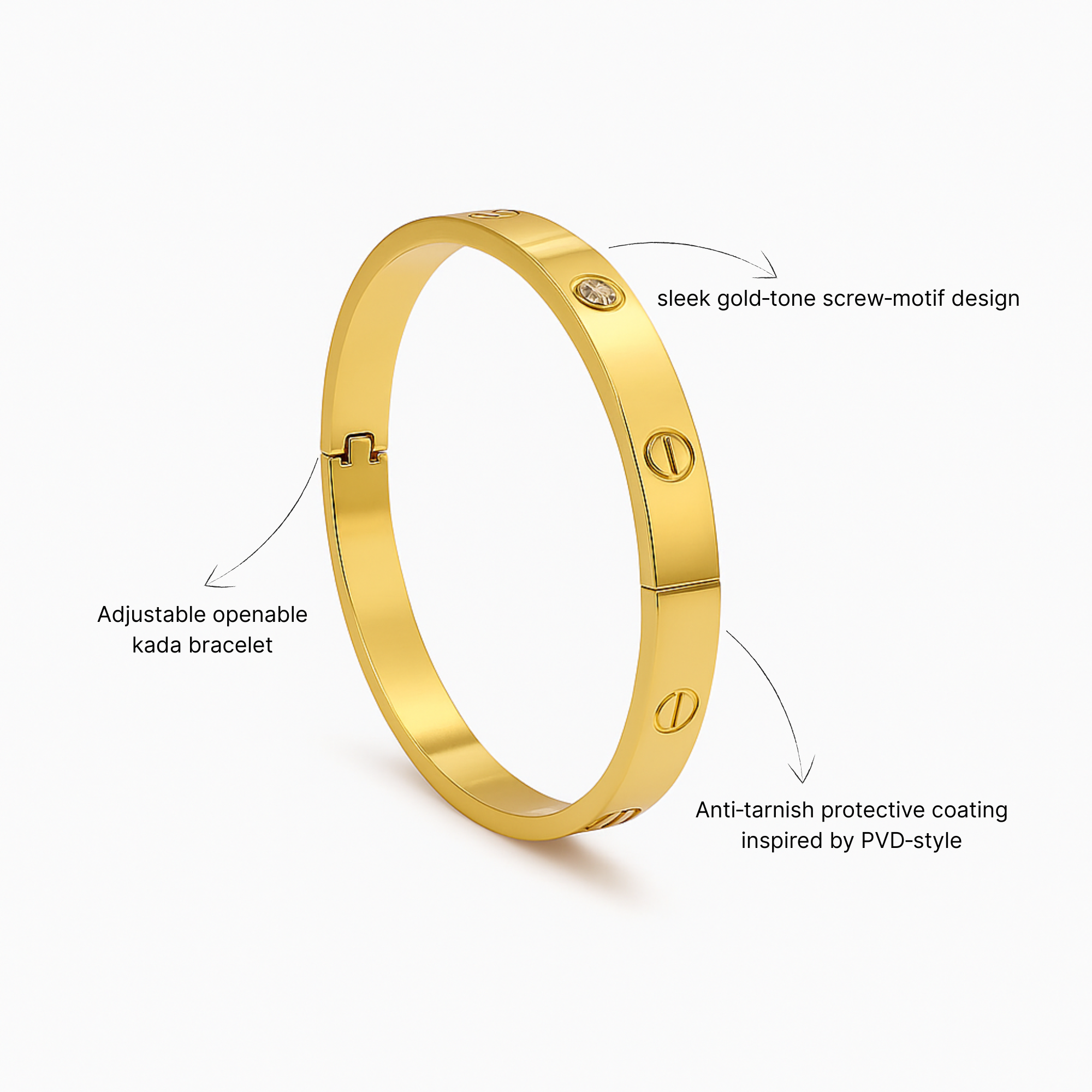 Myrithra Anti‑Tarnish Adjustable Gold‑Tone Bracelet for Women | Screw‑Motif Bangle - Myrithra