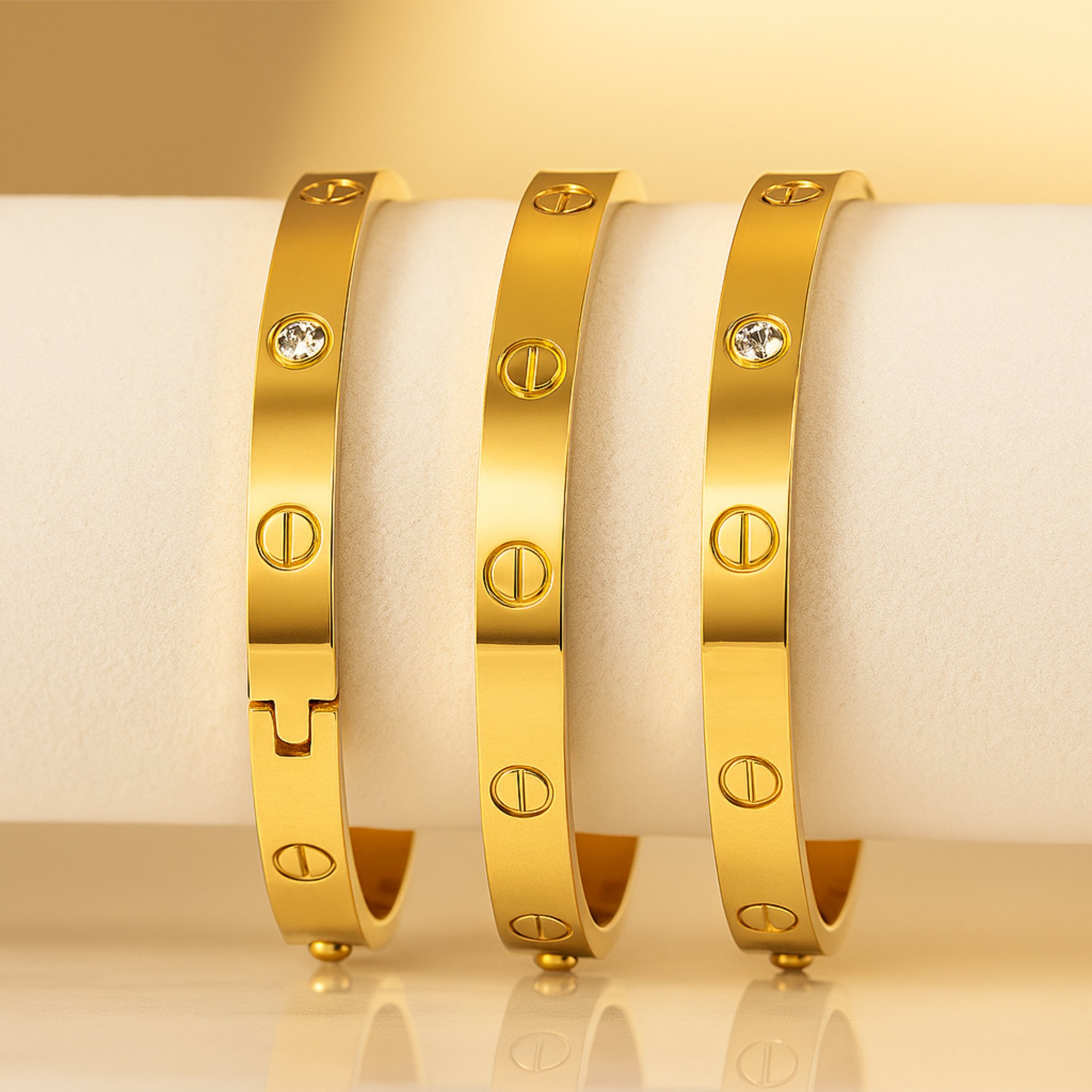 Myrithra Anti‑Tarnish Adjustable Gold‑Tone Bracelet for Women | Screw‑Motif Bangle - Myrithra