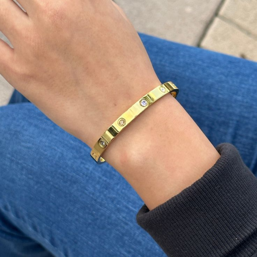 Myrithra Anti‑Tarnish Adjustable Gold‑Tone Bracelet for Women | Screw‑Motif Bangle - Myrithra