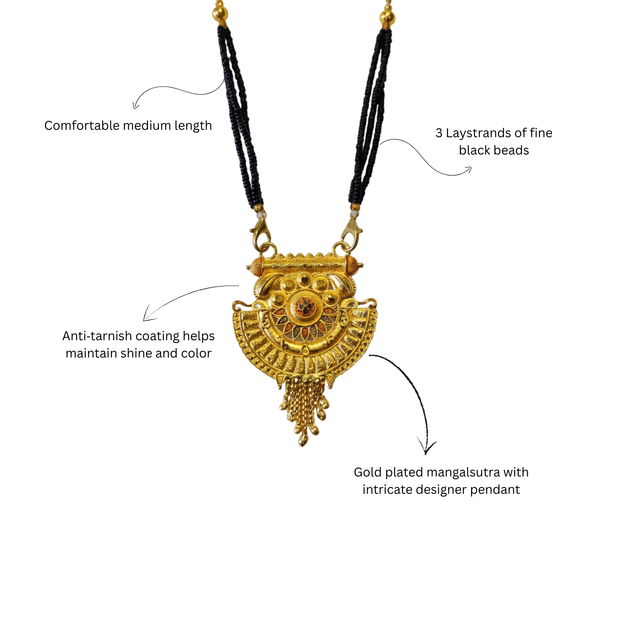 Myrithra Anti‑Tarnish Black Beads Mangalsutra for Women | Traditional Pendant Necklace | Daily Wear - Myrithra
