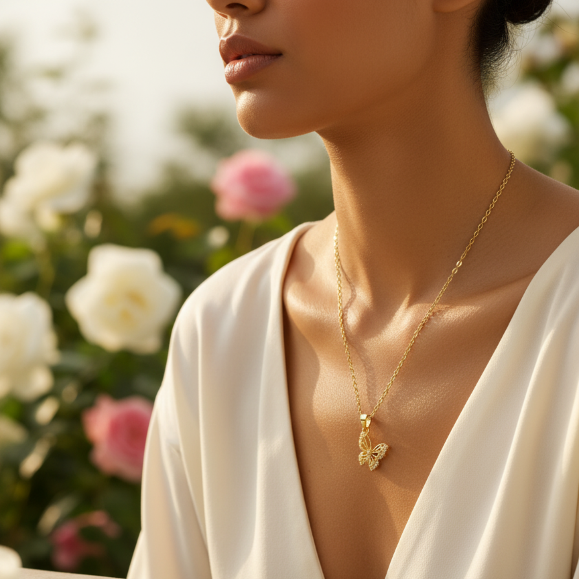 Myrithra Butterfly Pendant Necklace for Women | Gold‑Tone Minimal Charm - Myrithra