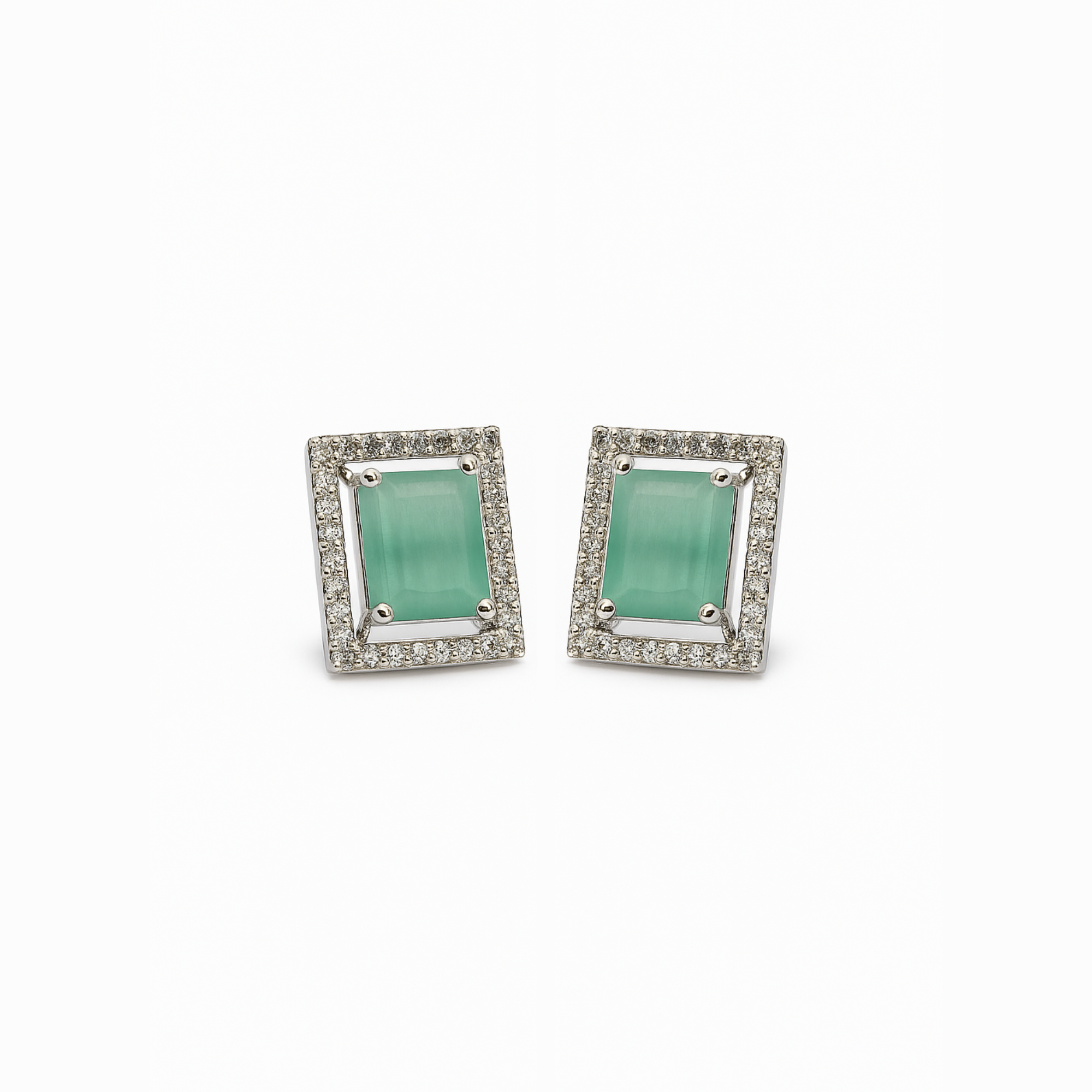 Myrithra Emerald‑Green Halo Stud Earrings for Women | Rhodium‑Finish Sparkle - Myrithra