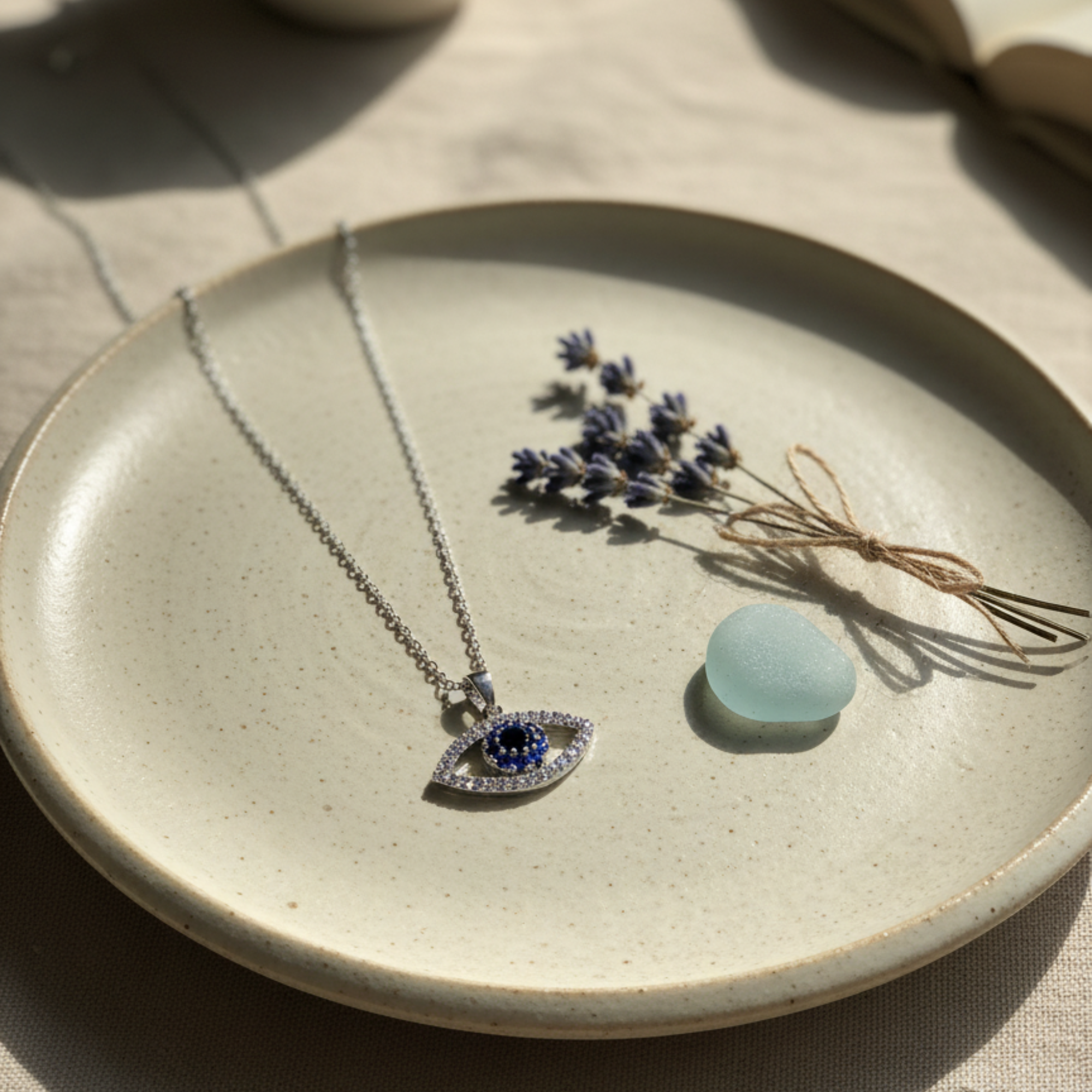 Myrithra Evil‑Eye Pendant Necklace for Women | Rhodium‑Finish Blue Nazar Charm - Myrithra