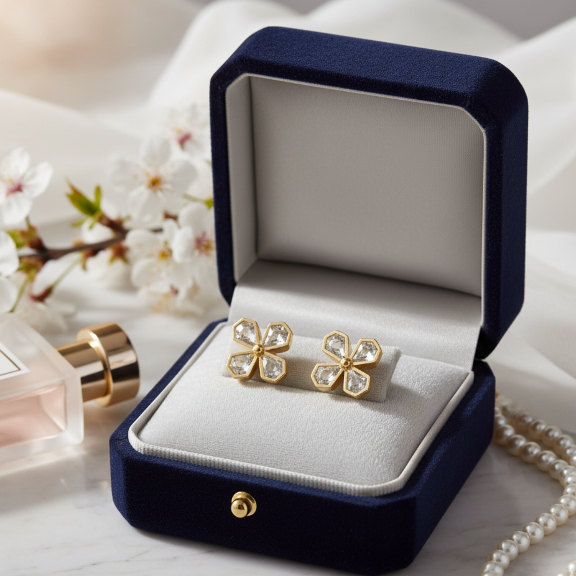 Myrithra Floral Kundan‑Style Stud Earrings for Women | Everyday Gold‑Tone Petal Studs - Myrithra