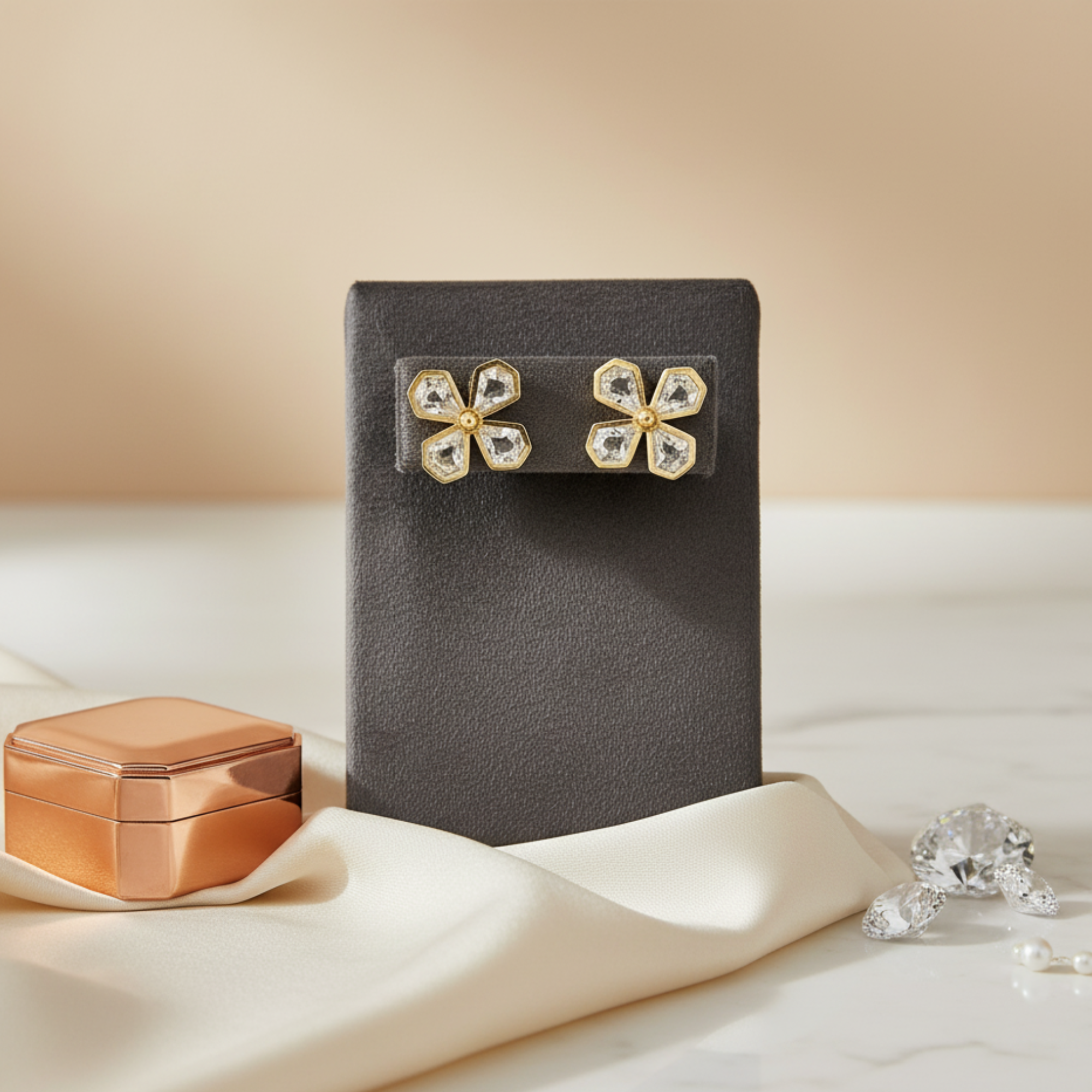 Myrithra Floral Kundan‑Style Stud Earrings for Women | Everyday Gold‑Tone Petal Studs - Myrithra
