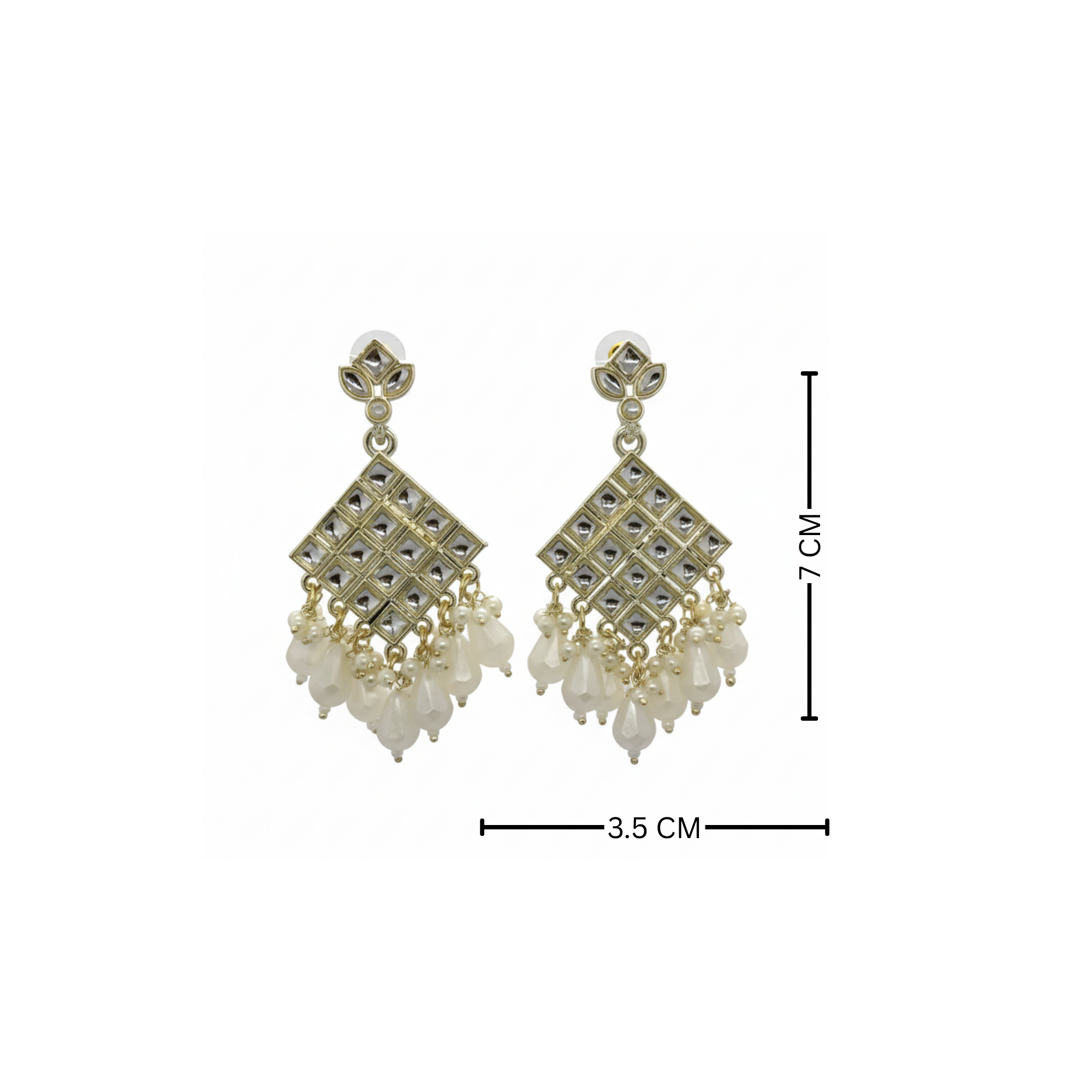 Myrithra Kundan‑Style Geometric Pearl Chandelier Earrings for Women | Festive Statement Drops - Myrithra
