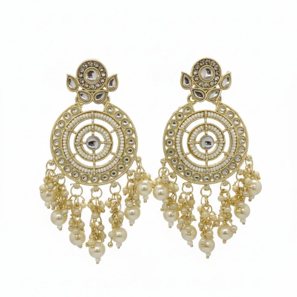 Myrithra Kundan‑Style Pearl Chandelier Earrings for Women | Chandbali‑Inspired Festive Drops - Myrithra