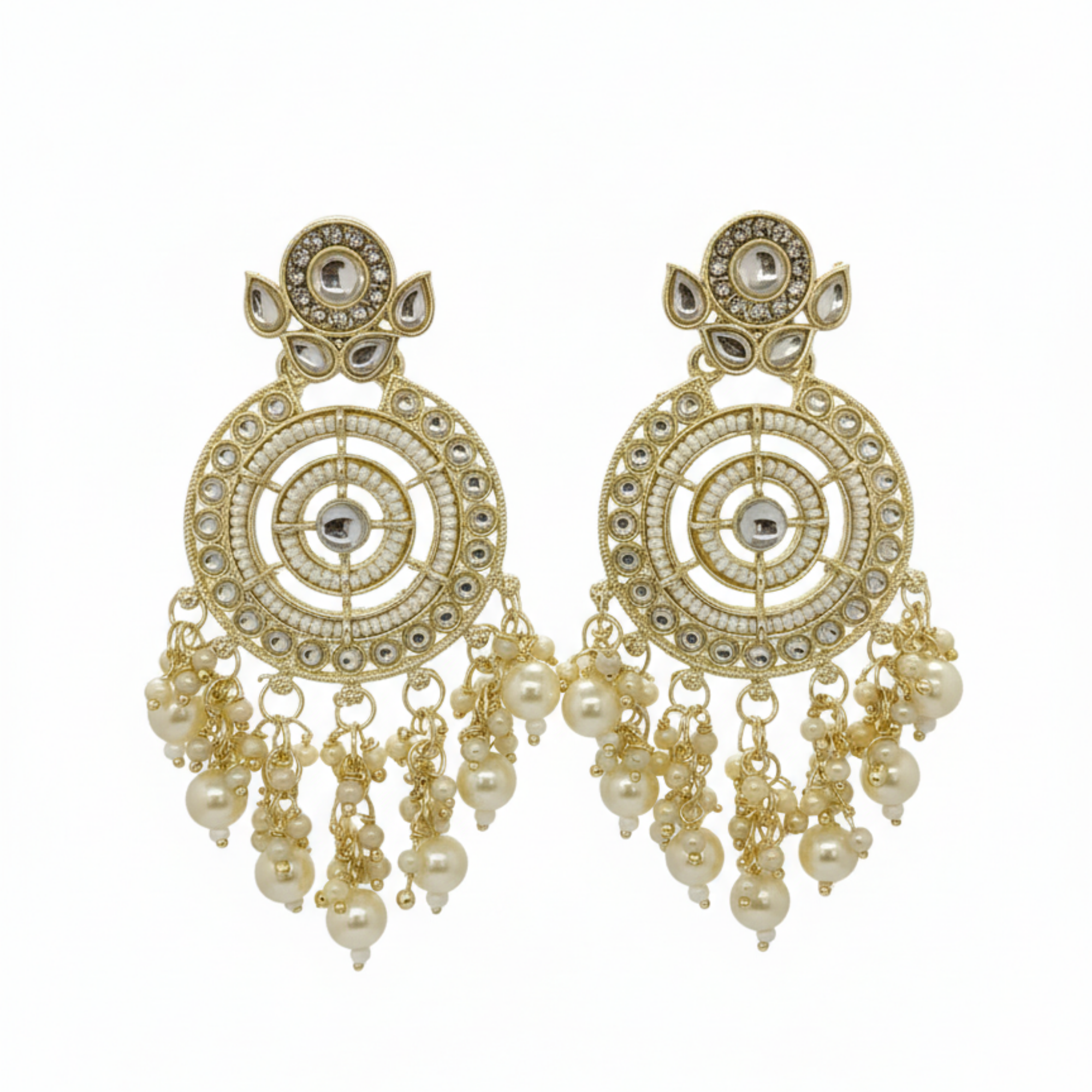 Myrithra Kundan‑Style Pearl Chandelier Earrings for Women | Chandbali‑Inspired Festive Drops - Myrithra