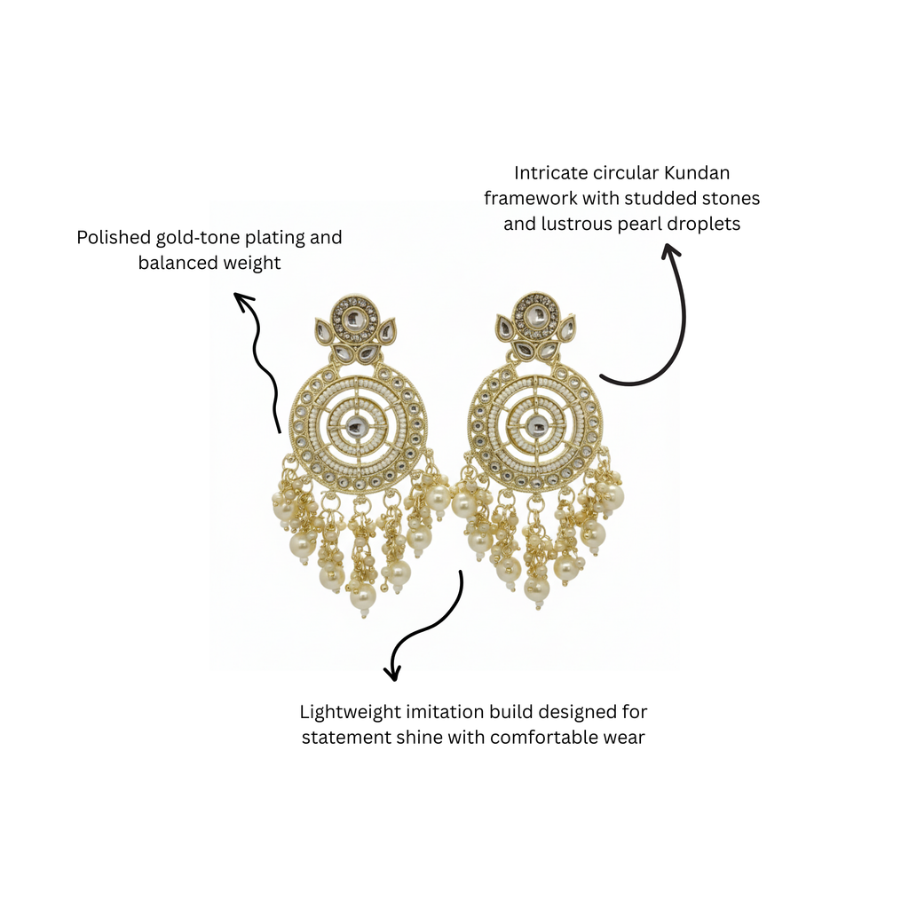 Myrithra Kundan‑Style Pearl Chandelier Earrings for Women | Chandbali‑Inspired Festive Drops - Myrithra