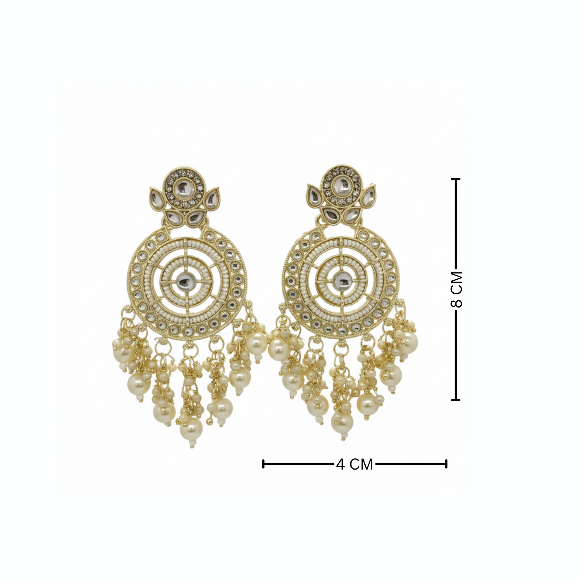 Myrithra Kundan‑Style Pearl Chandelier Earrings for Women | Chandbali‑Inspired Festive Drops - Myrithra