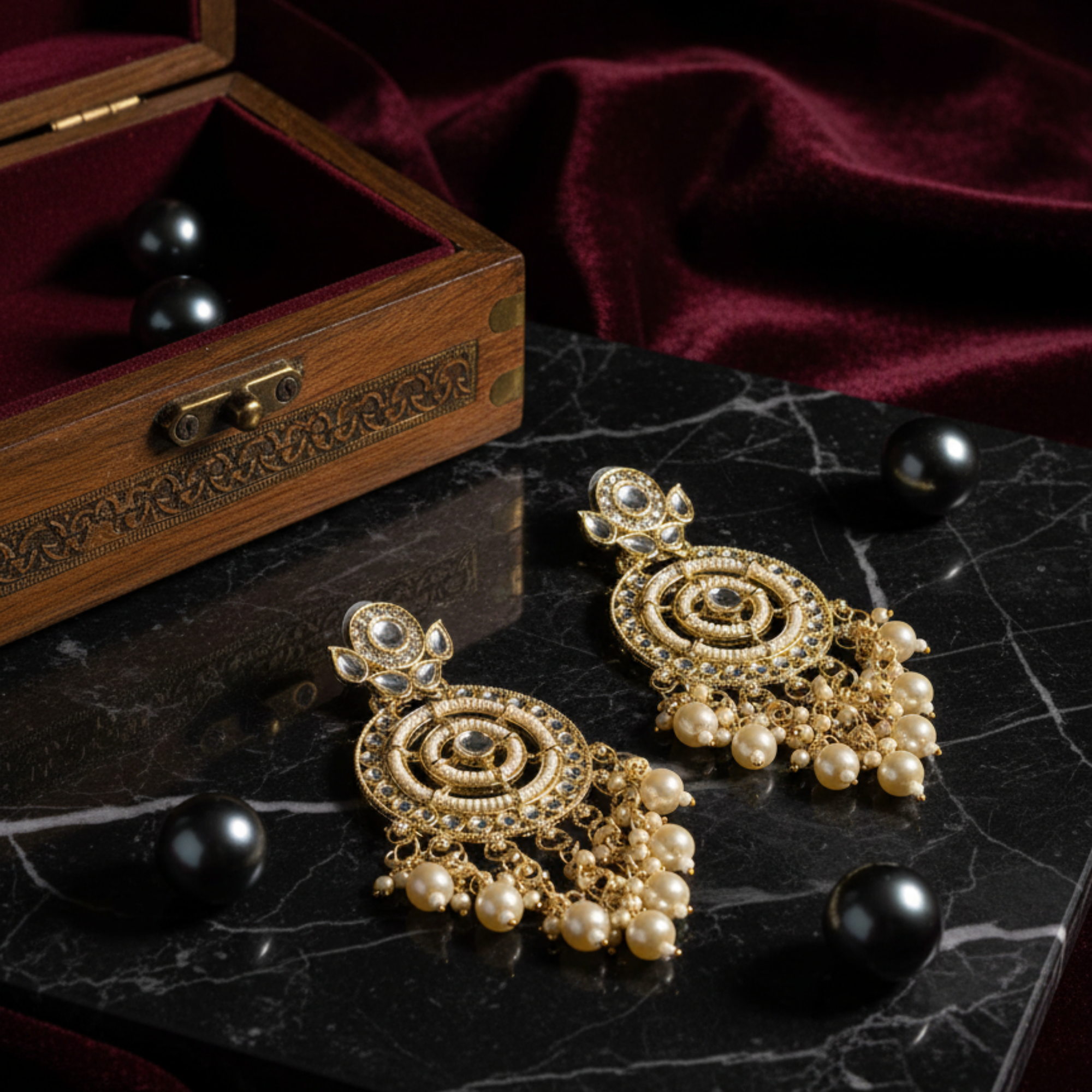 Myrithra Kundan‑Style Pearl Chandelier Earrings for Women | Chandbali‑Inspired Festive Drops - Myrithra