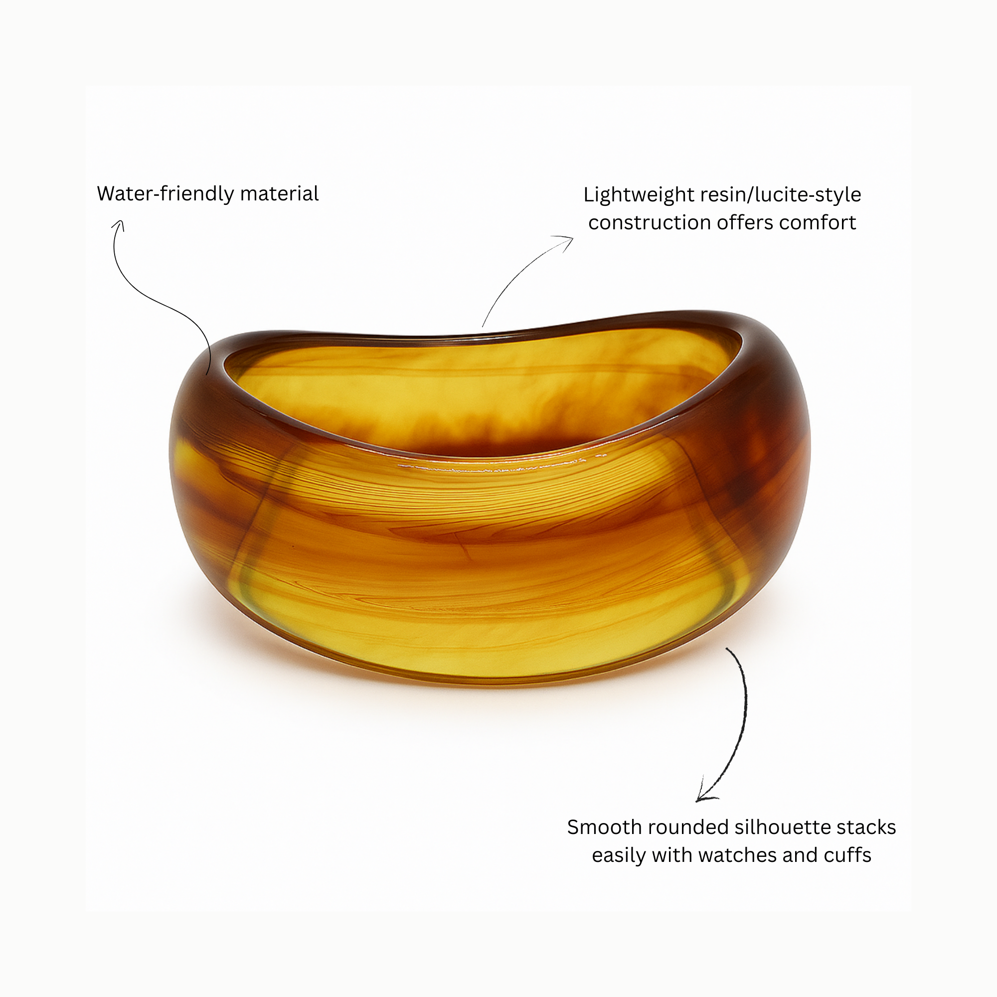 Myrithra Lightweight Resin Bangle for Women | Amber Swirl Statement Bracelet - Myrithra