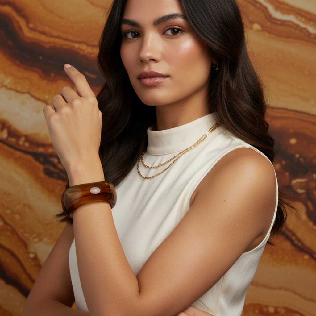 Myrithra Lightweight Resin Bangle for Women | Amber Swirl Statement Bracelet - Myrithra