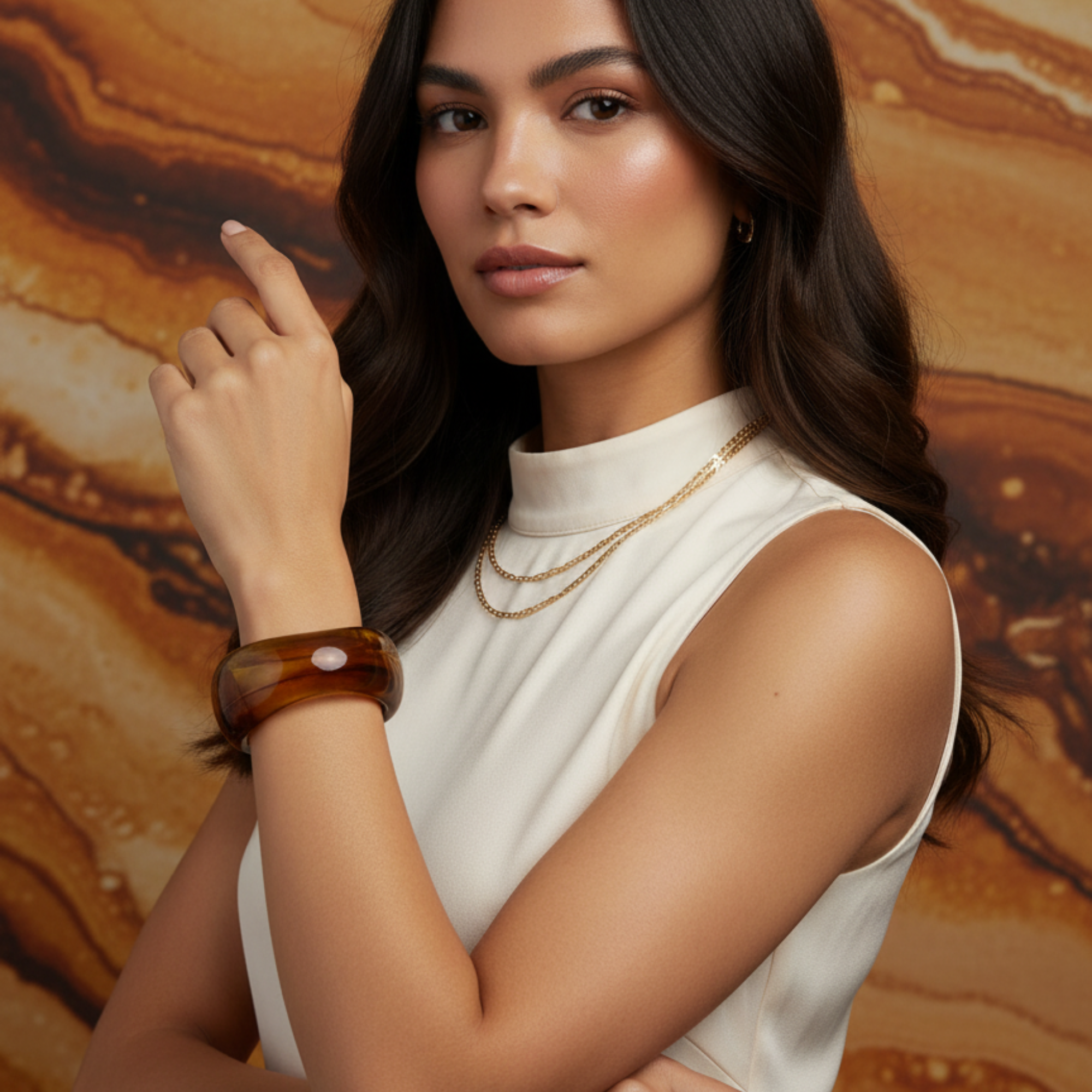 Myrithra Lightweight Resin Bangle for Women | Amber Swirl Statement Bracelet - Myrithra
