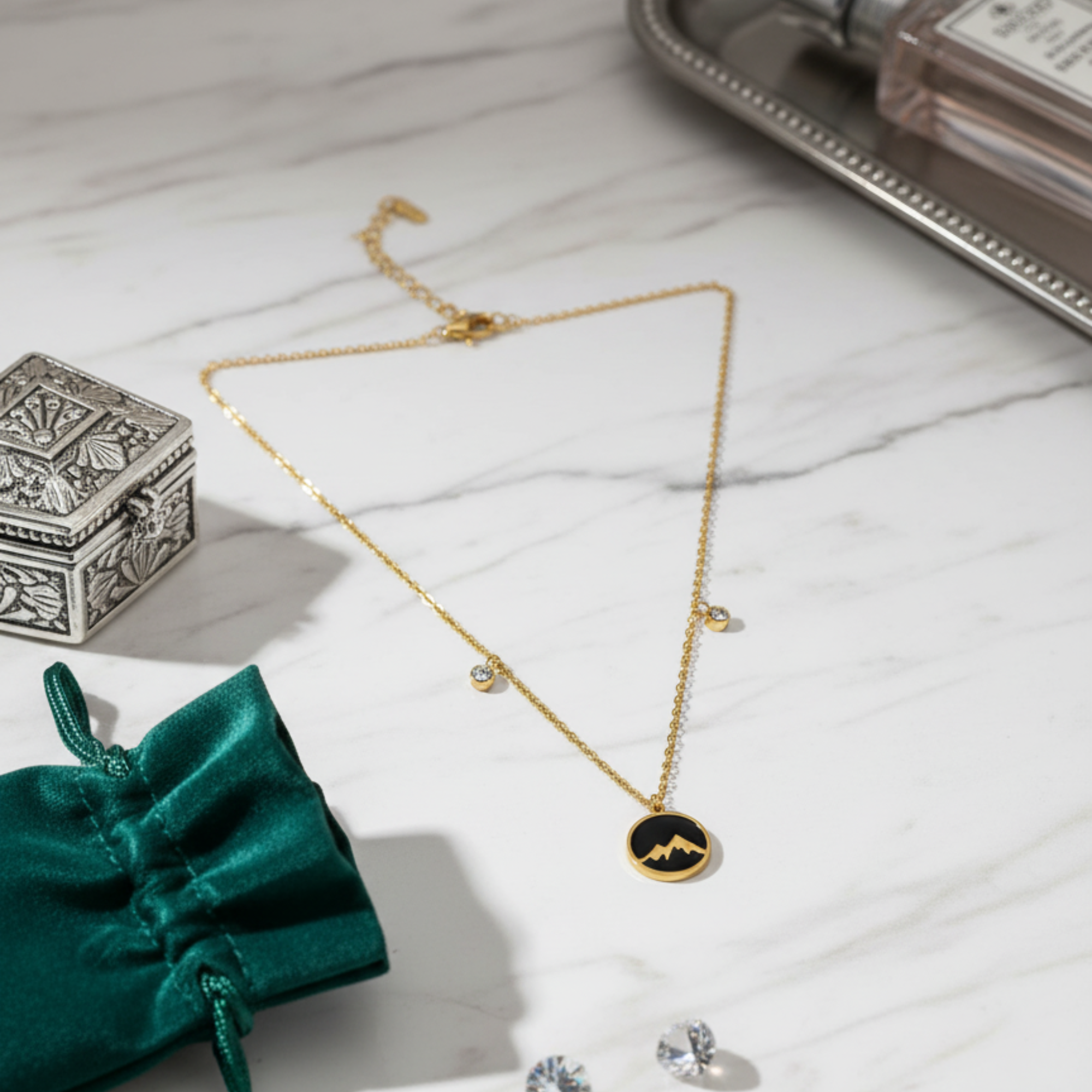 Myrithra Mountain Pendant Necklace for Women | Gold‑Tone Adjustable Chain - Myrithra