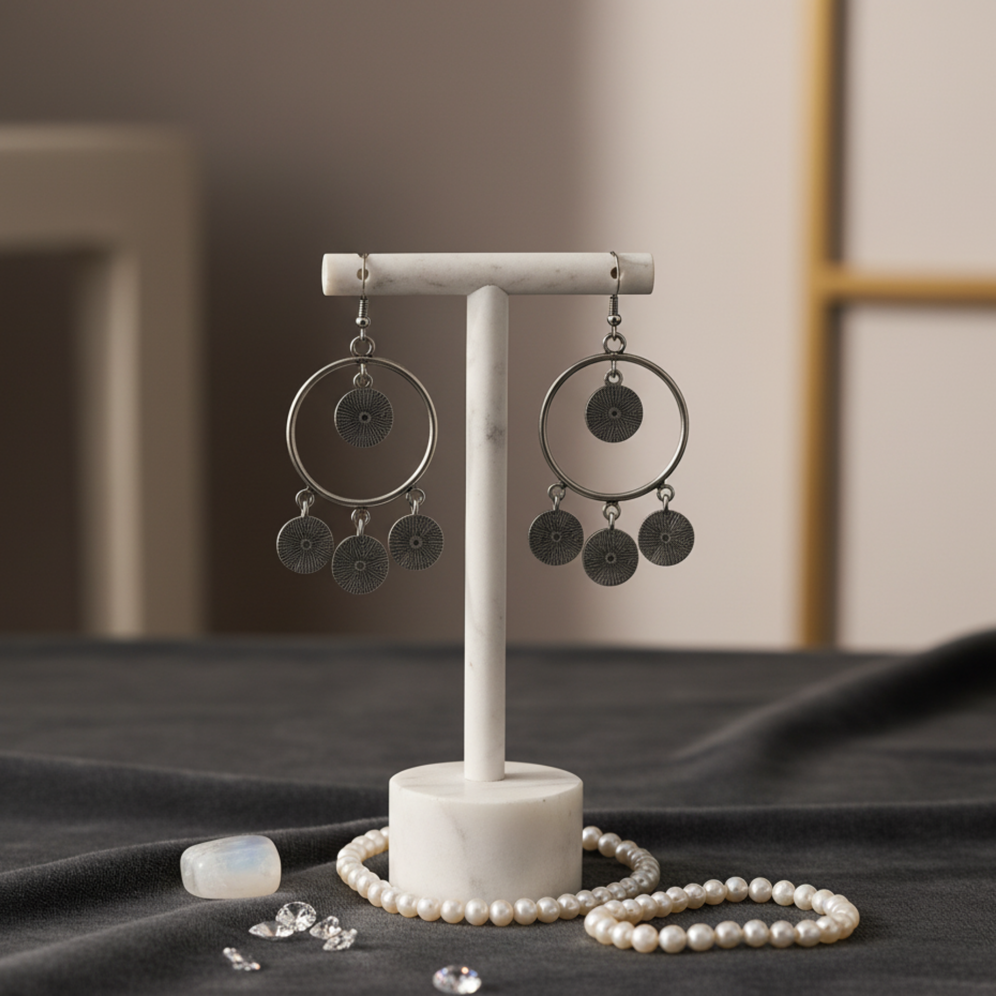 Myrithra Oxidised Coin‑Charm Hoop Earrings for Women | Boho Dangle Ethnic Drops - Myrithra