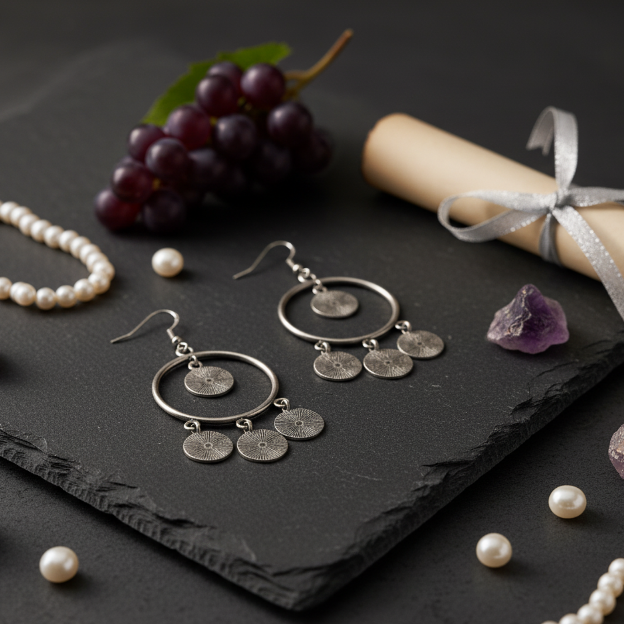 Myrithra Oxidised Coin‑Charm Hoop Earrings for Women | Boho Dangle Ethnic Drops - Myrithra