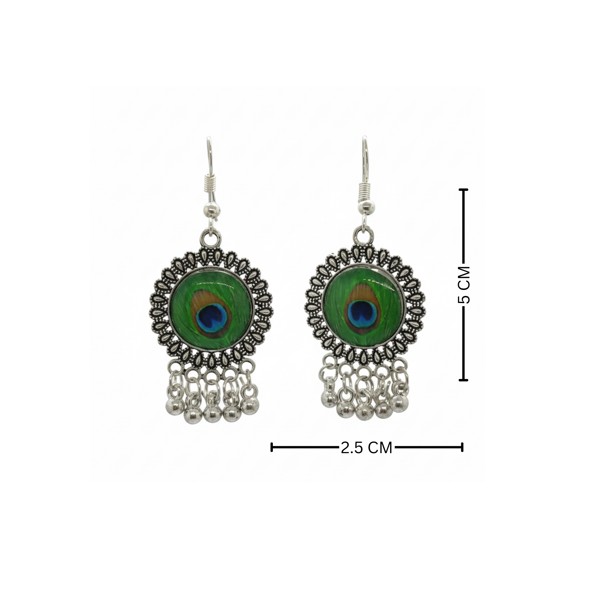 Myrithra Oxidised Peacock Motif Dangle Earrings for Women | Silver‑Tone Ethnic Drop - Myrithra