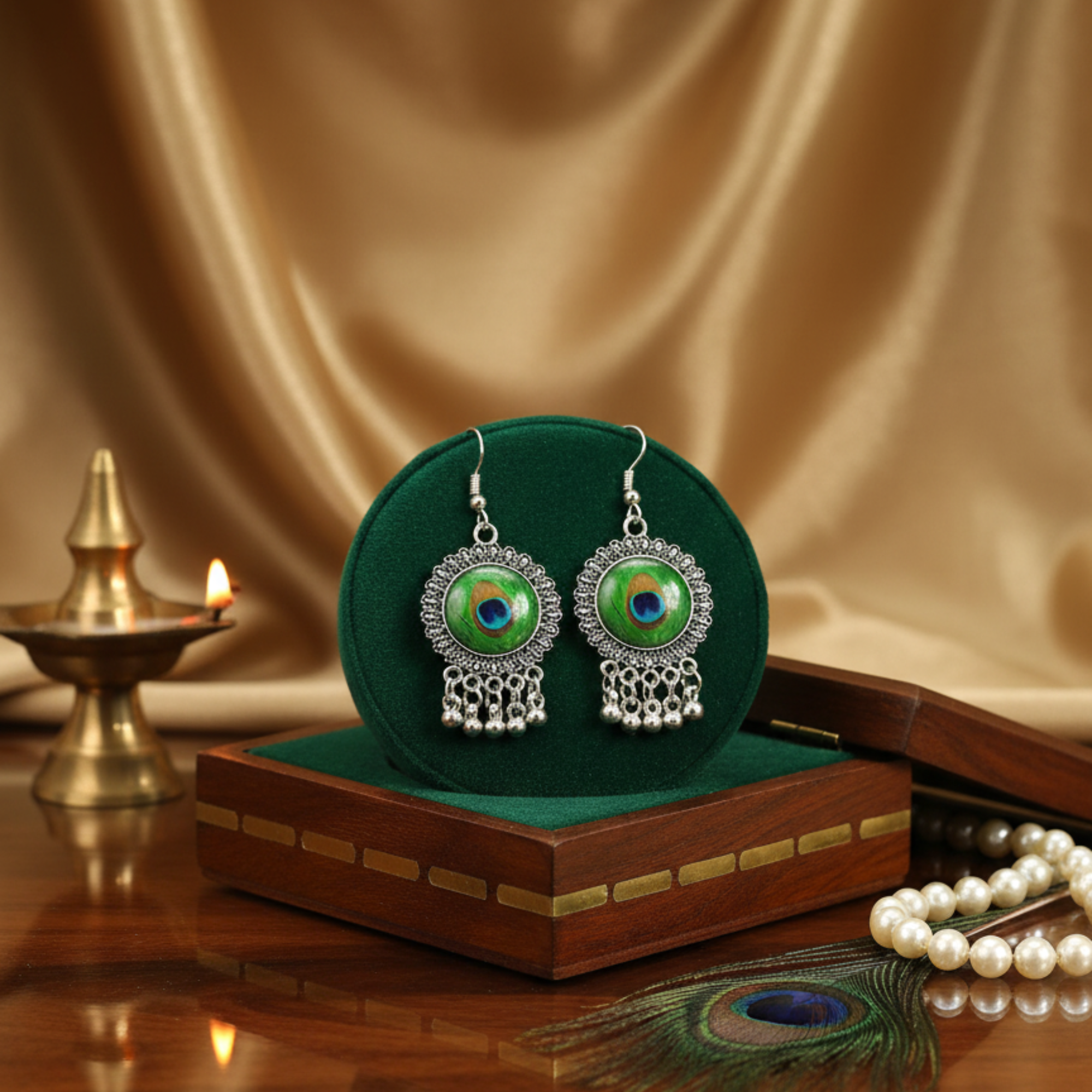 Myrithra Oxidised Peacock Motif Dangle Earrings for Women | Silver‑Tone Ethnic Drop - Myrithra