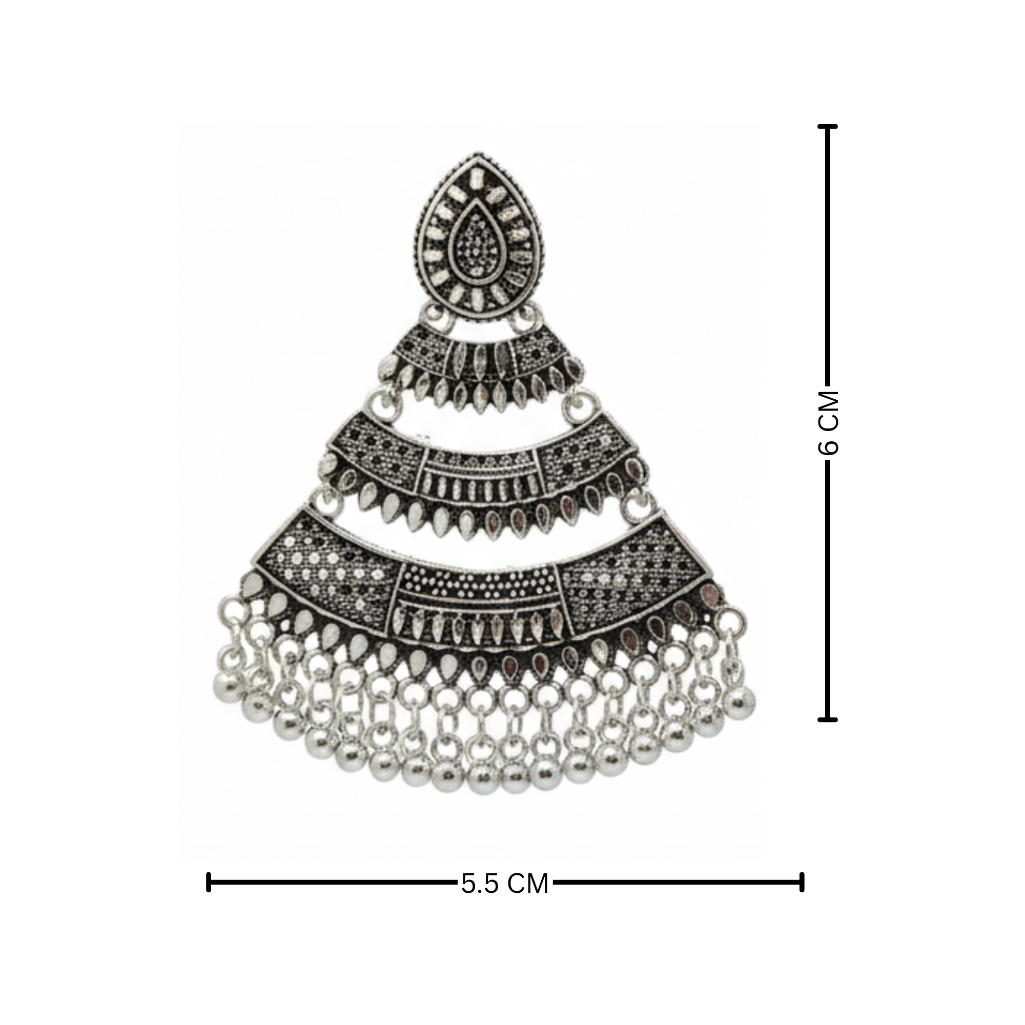 Myrithra Oxidised Silver‑Tone Chandelier Earrings for Women | Festive Dangle with Bead Fringe - Myrithra