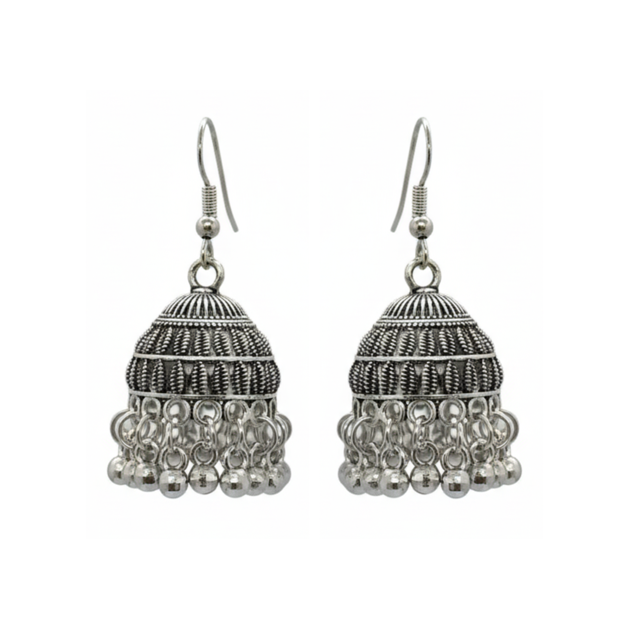 Myrithra Oxidised Silver‑Tone Jhumka Earrings for Women | Bell‑Shaped Dangle with Ghungroo Fringe - Myrithra
