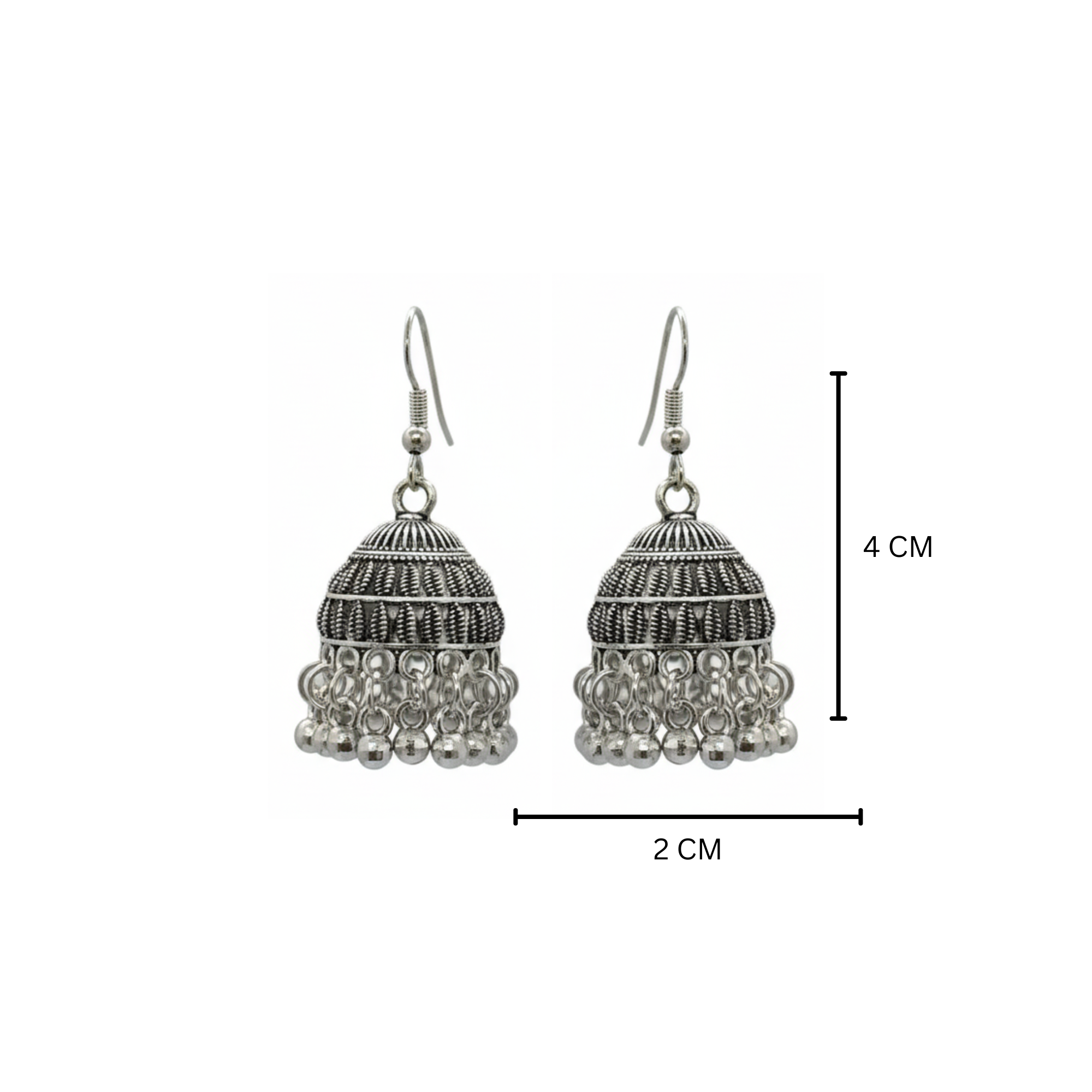 Myrithra Oxidised Silver‑Tone Jhumka Earrings for Women | Bell‑Shaped Dangle with Ghungroo Fringe - Myrithra
