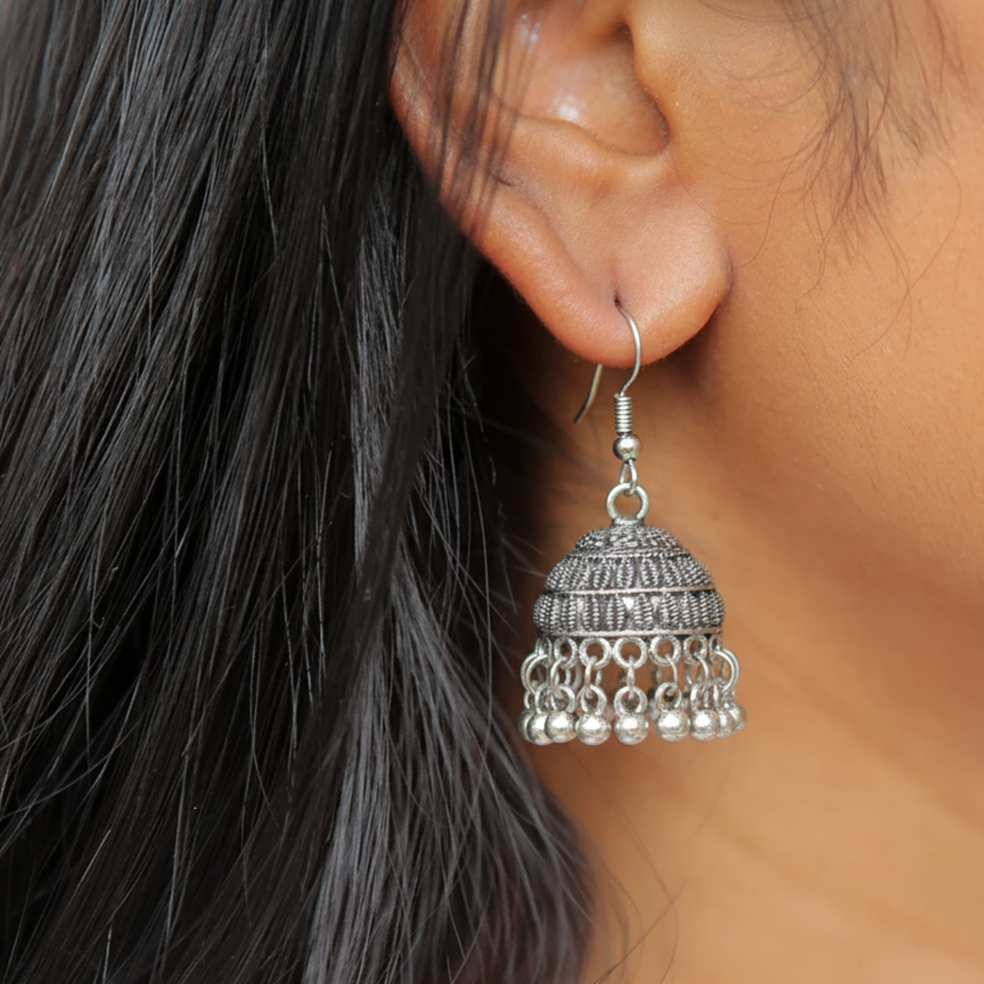 Myrithra Oxidised Silver‑Tone Jhumka Earrings for Women | Bell‑Shaped Dangle with Ghungroo Fringe - Myrithra